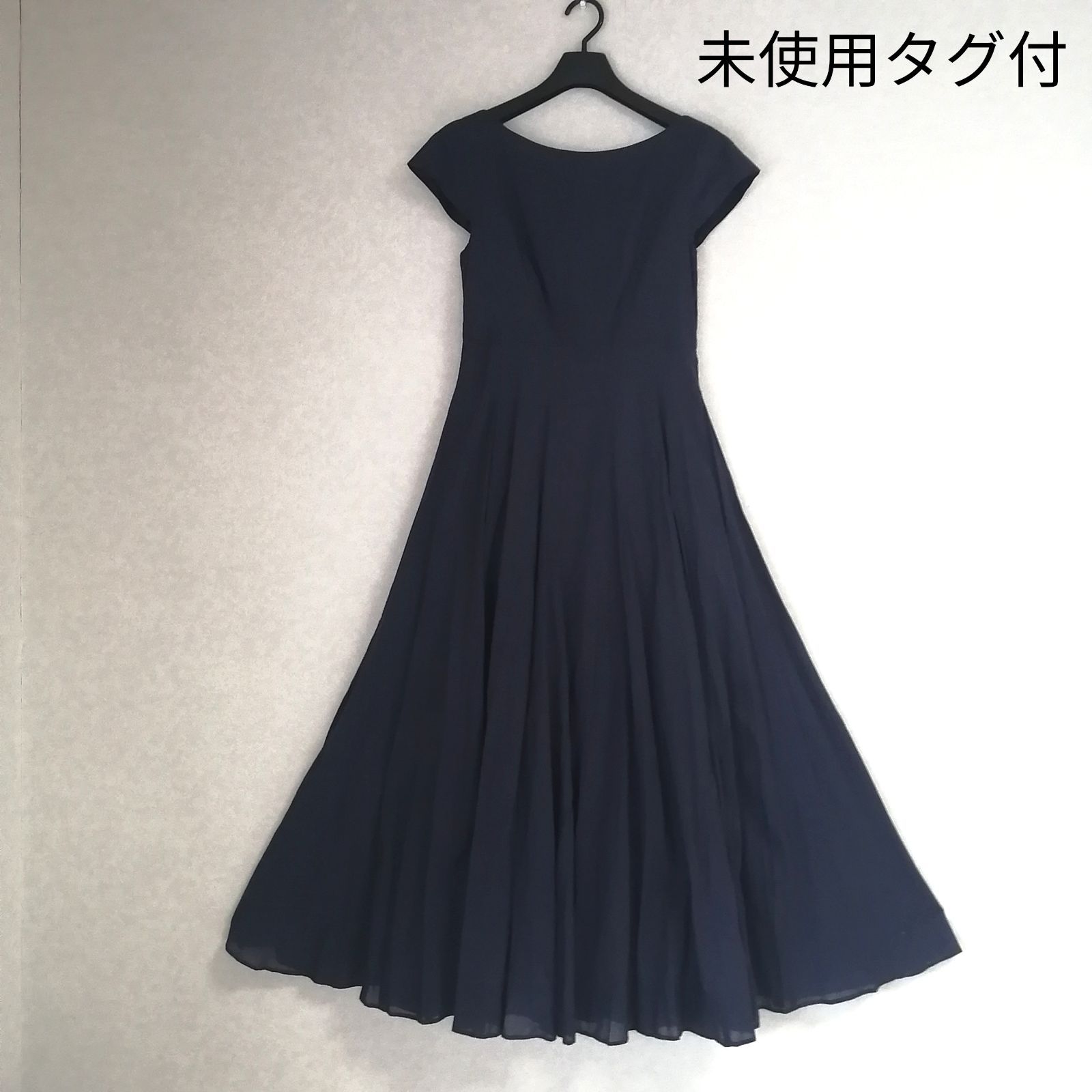 未使用タグ付き☆マリハ ロングワンピース ビームス別注 月の夢 ネイビー系 袖あり 半袖 ドレス 38 MARIHA 定価35,200円