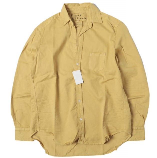新品 Frank&Eileen フランクアンドアイリーン アメリカ製 EILEEN - ITALIAN COLOR DENIM ダメージ加工 スキッパーネック アイリーンシャツ 3410700181 XS YELLOW 長袖 定価36,300円 トップス