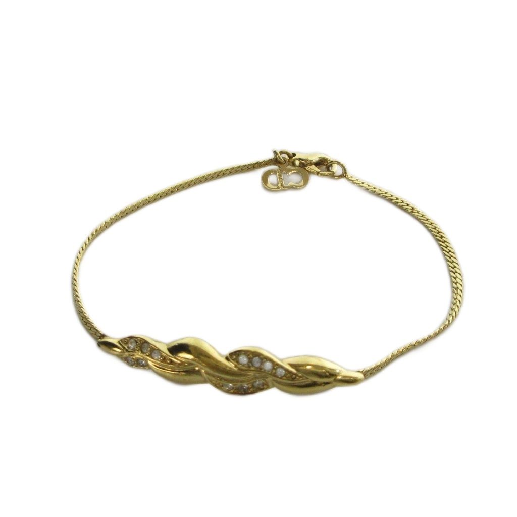 クリスチャンディオール Christian Dior ブレスレット アクセサリー ペンダント ロゴ ラインストーン ゴールド色 ■GY11 /MQ ■OH