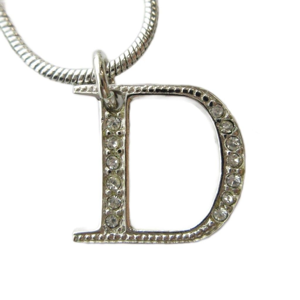 クリスチャンディオール Christian Dior ネックレス アクセサリー ペンダント Dロゴ ラインストーン シルバー色 ■GY18 /MQ ■OH