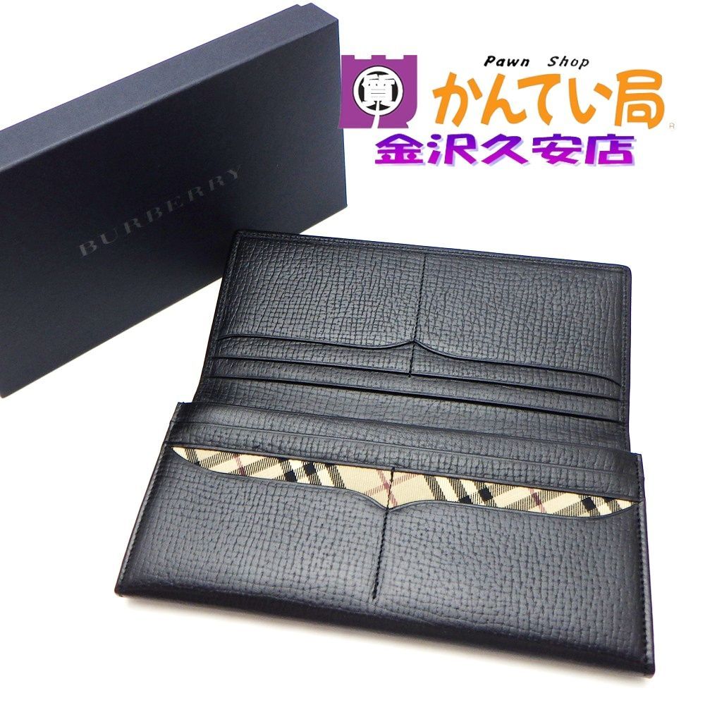 BURBERRY バーバリー　二つ折り長財布　ブラック 黒　内側チェック　レザー　牛革　箱つき　日本製　西川ライセンス　未使用　A26-1362　久安店