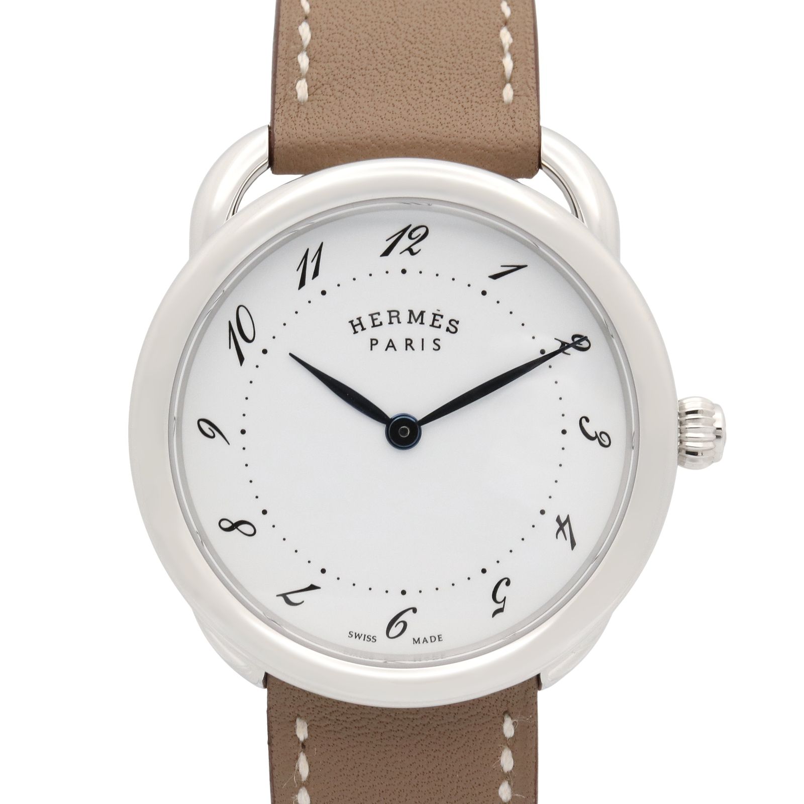 エルメス HERMES 腕時計 アルソー AR5.510 ホワイト ステンレススチール レザーベルト アルソー ボーイズ Used A