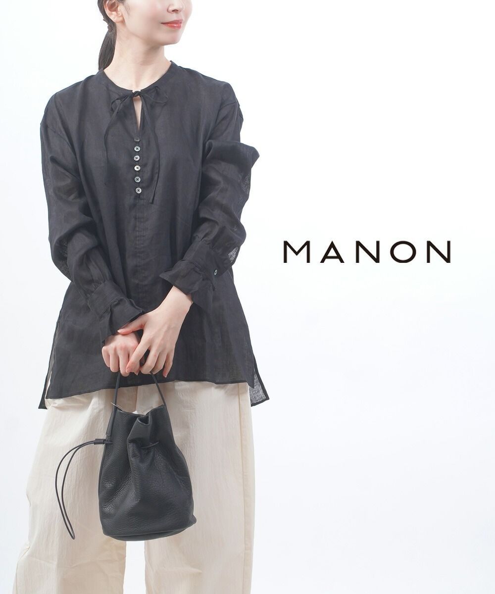 【30%OFF】マノン MANON ブラウス シャツ トップス リネン 麻 長袖 長め チュニック 薄手 透け感・MNN-SH-244-4902401(レディース)