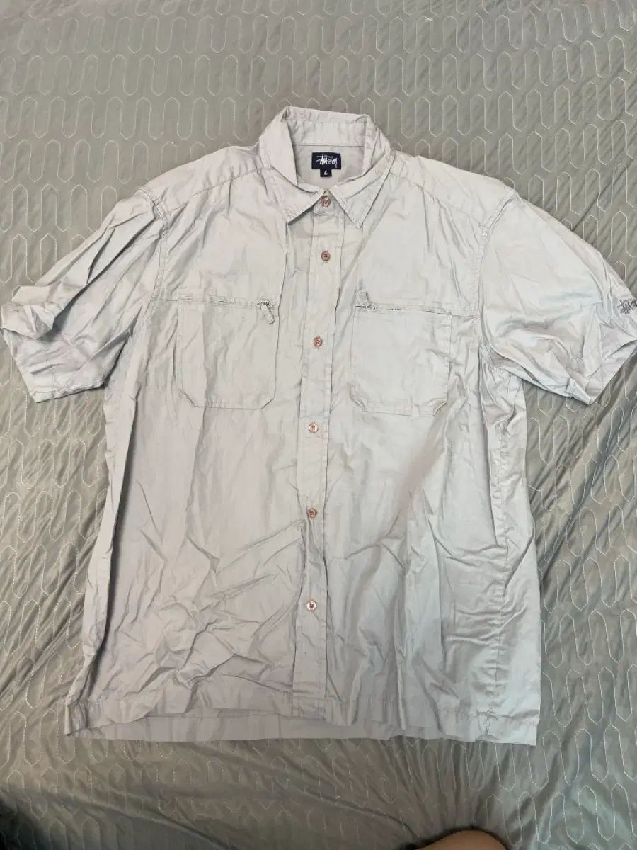 L 90s Made in USA STUSSY ステューシー ツーポケット ハーフ シャツ ソックスブルー