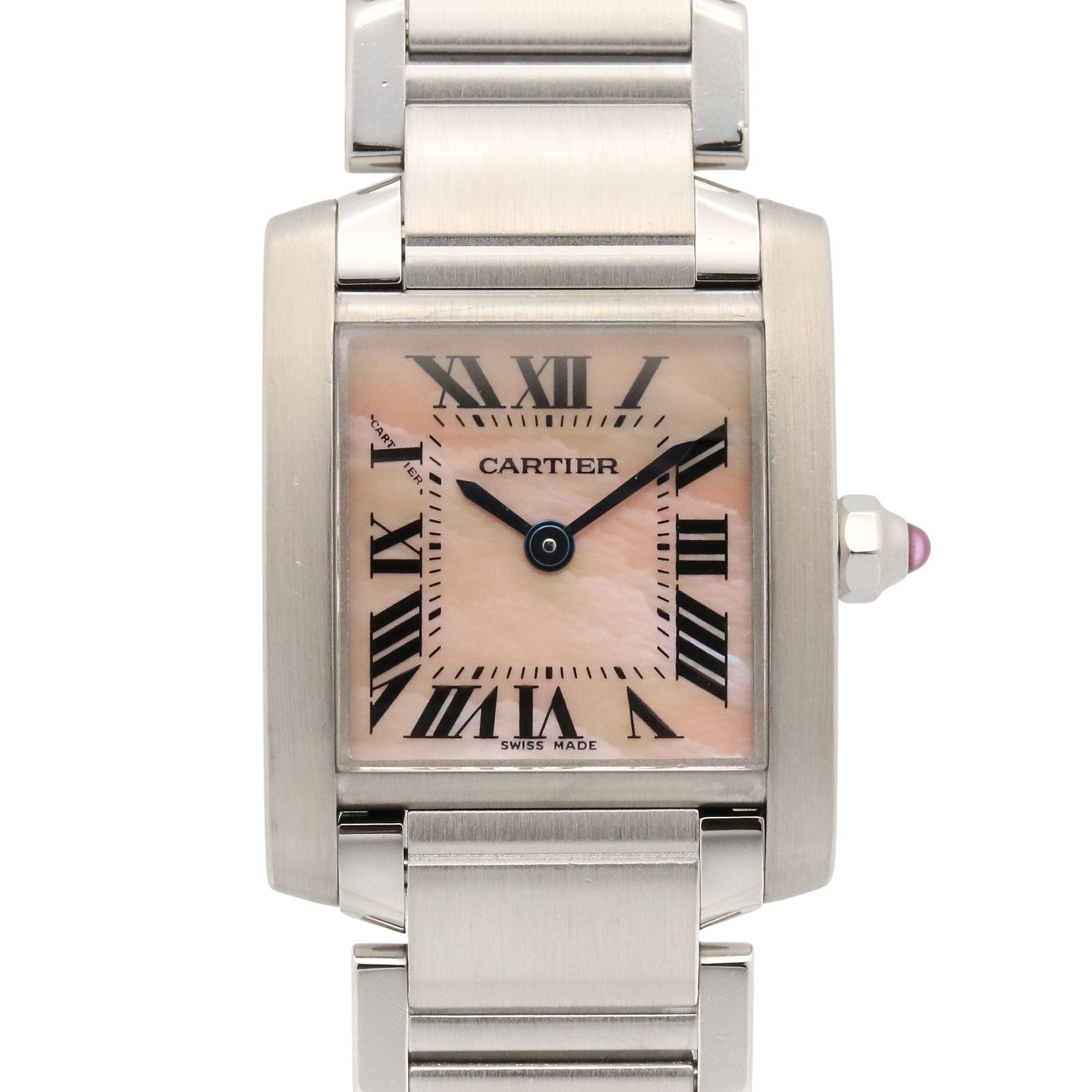 カルティエ CARTIER 腕時計 タンクフランセーズ SM W51028Q3 ピンクシェル ステンレススチール タンクフランセーズ SM レディース Used A