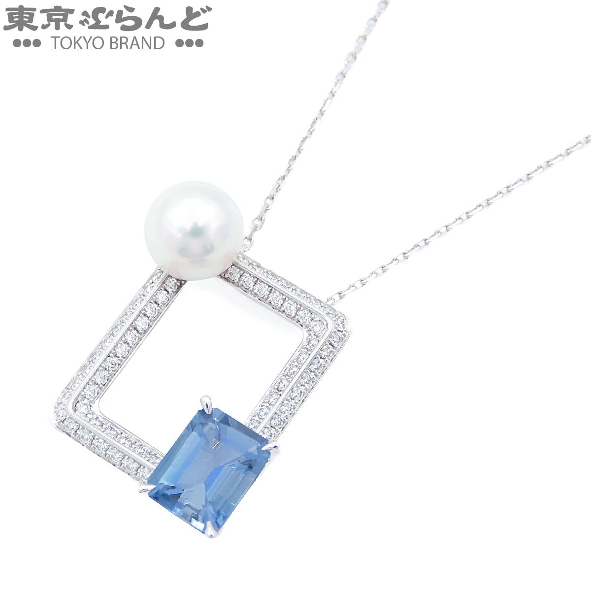 タサキ リンケージ ペンダントネックレス サンタマリアxホワイトゴールド アクアマリン ダイヤ あこや真珠 K18WG AQ1.41 FD0.34 レディース 仕上済 101876845
