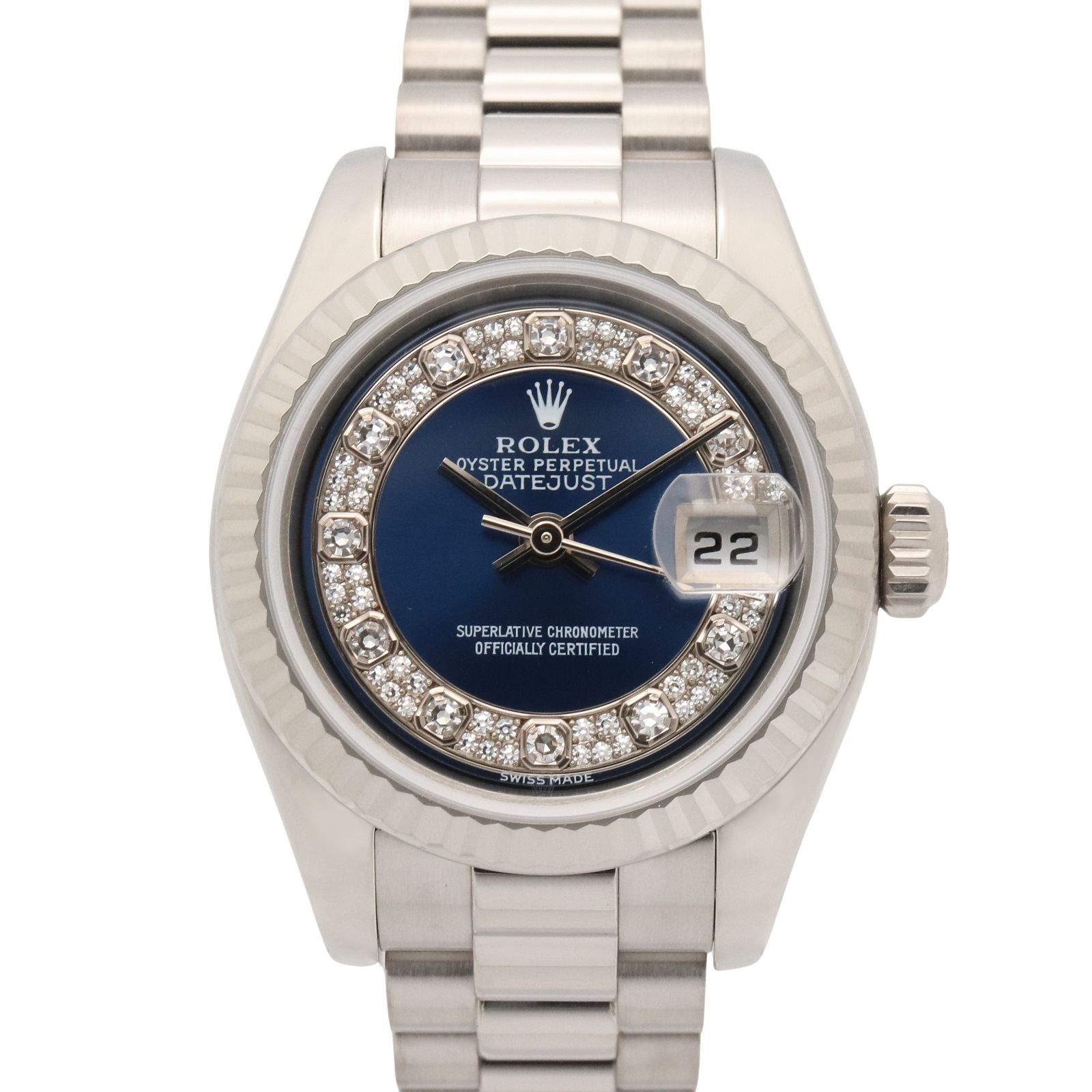 ロレックス ROLEX 腕時計 デイトジャスト K番 179179 BL/MRダイヤ K18WG（ホワイトゴールド） ダイヤモンド デイトジャスト K番 レディース Used A