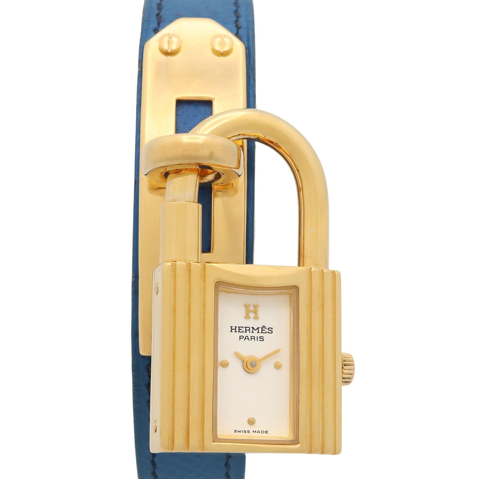 エルメス HERMES 腕時計 ケリーウォッチ KE1.201 ホワイト GP(ゴールドメッキ) レザーベルト ケリーウォッチ レディース Used A