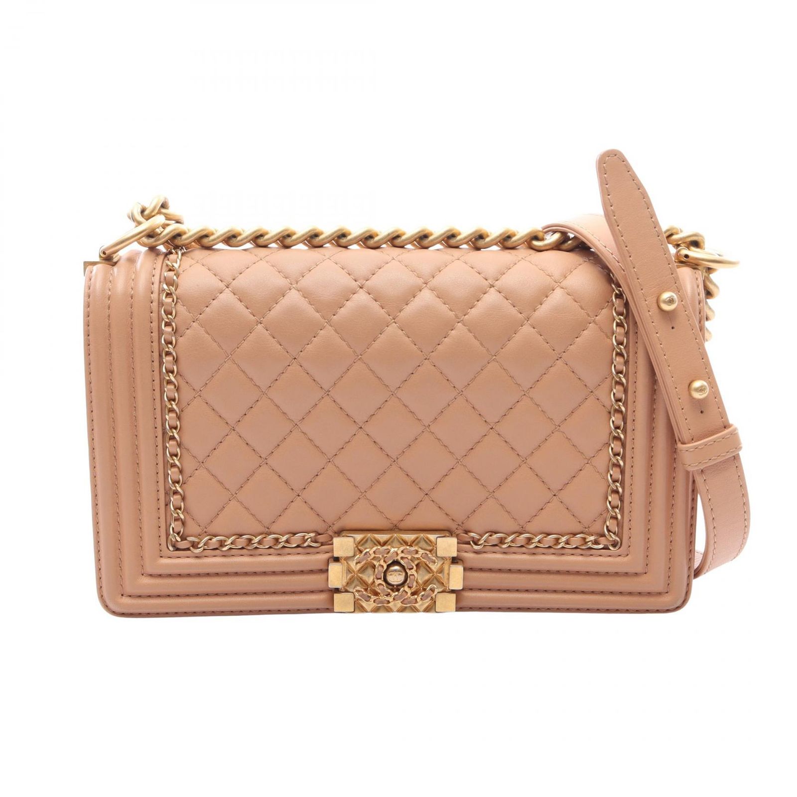 シャネル CHANEL ショルダーバッグ ボーイシャネル A67086 ベージュ ラムスキン（羊革） ボーイシャネル チェーンショルダー レディース Used B