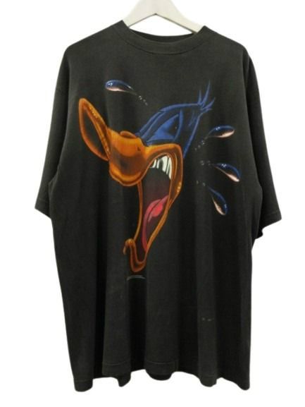 ヴィンテージ VINTAGE 90s ルーニーテューンズ Looney Tunes ダフィーダック プリント Tシャツ XL ブラック アニメ キャラクター