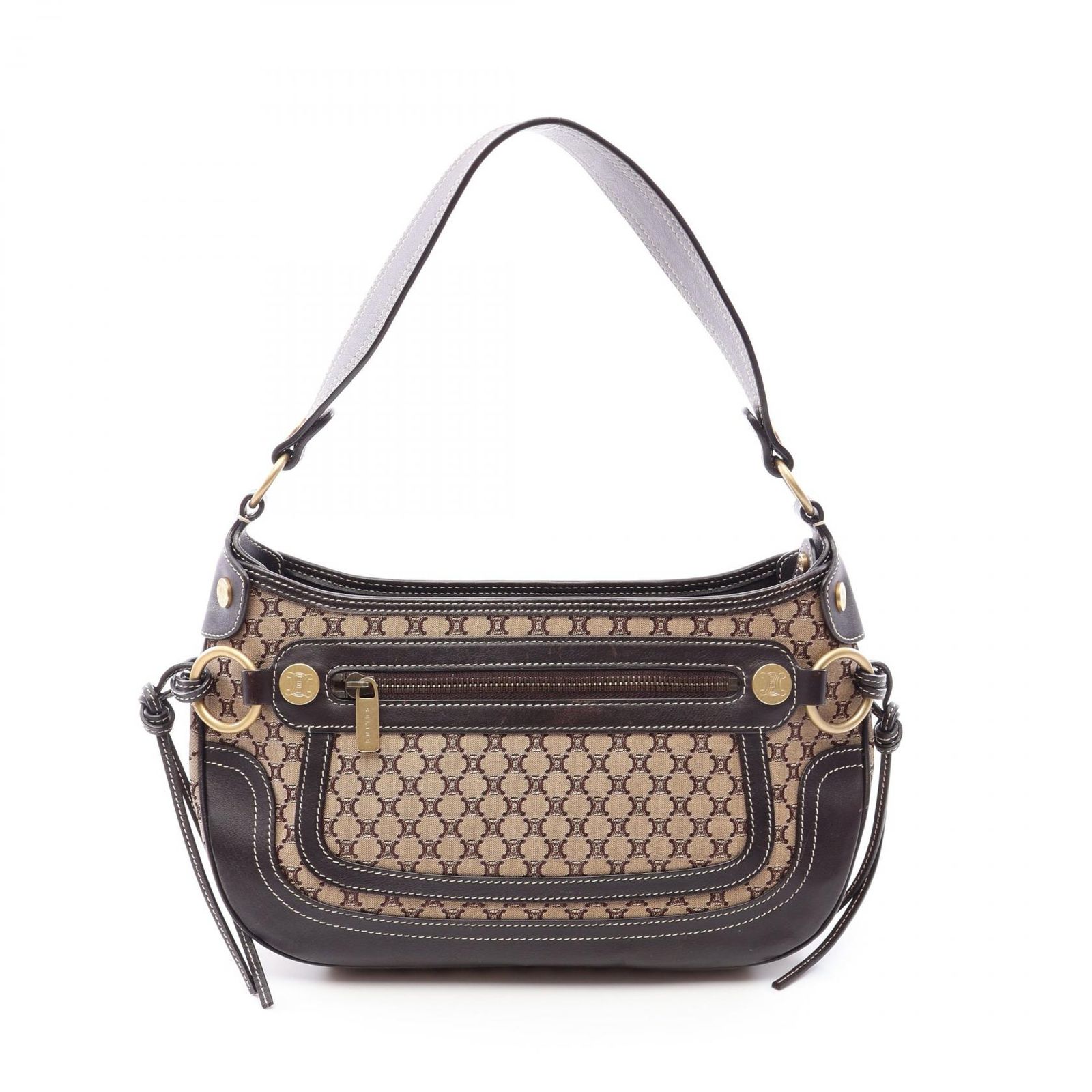 セリーヌ CELINE ショルダーバッグ マカダム ワンショルダー ベージュ/ブラウン キャンバス レザー マカダム ワンショルダー レディース Used B