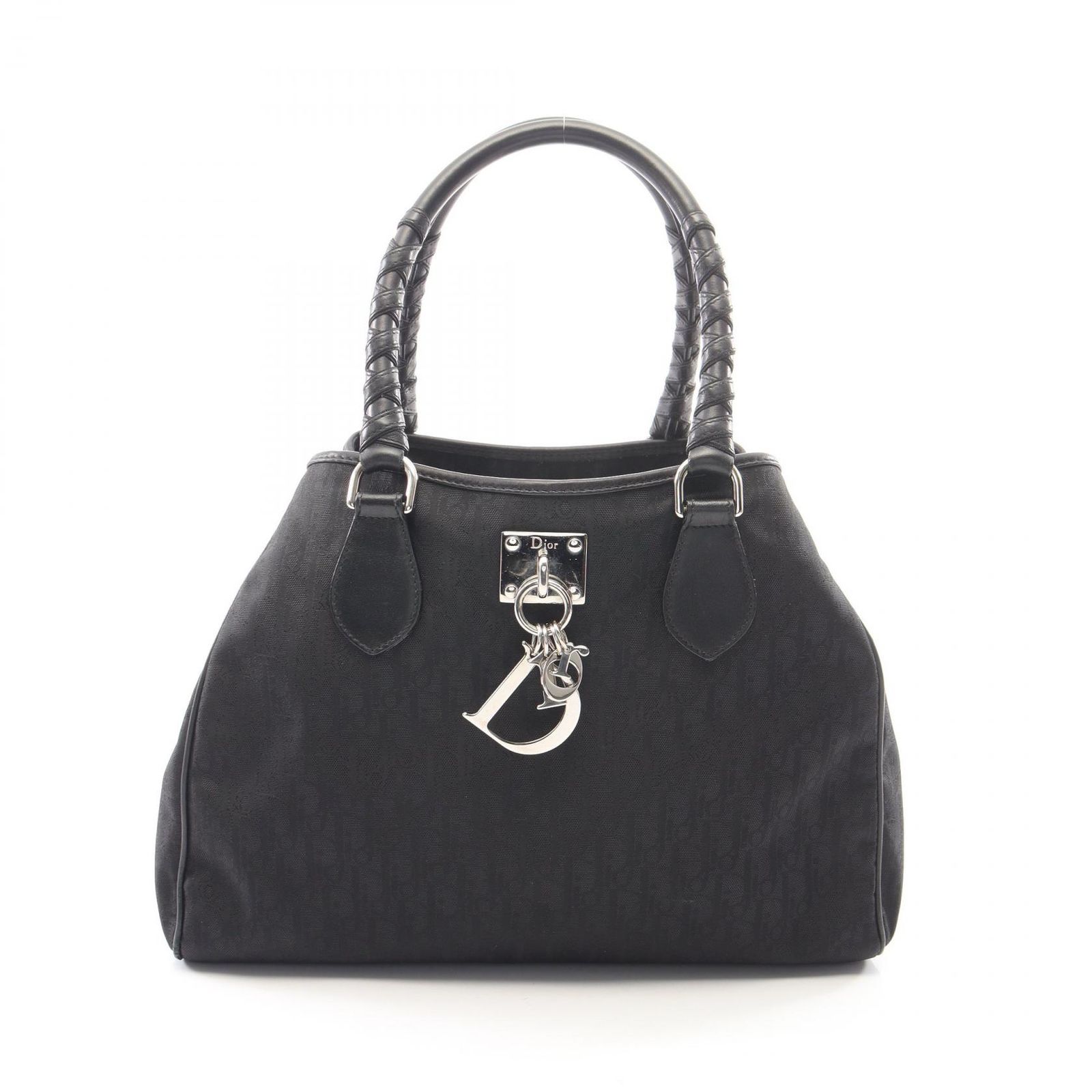 ディオール Dior トートバッグ ラブリー トロッター ブラック レザー トロッター ハンドバッグ レディース Used A