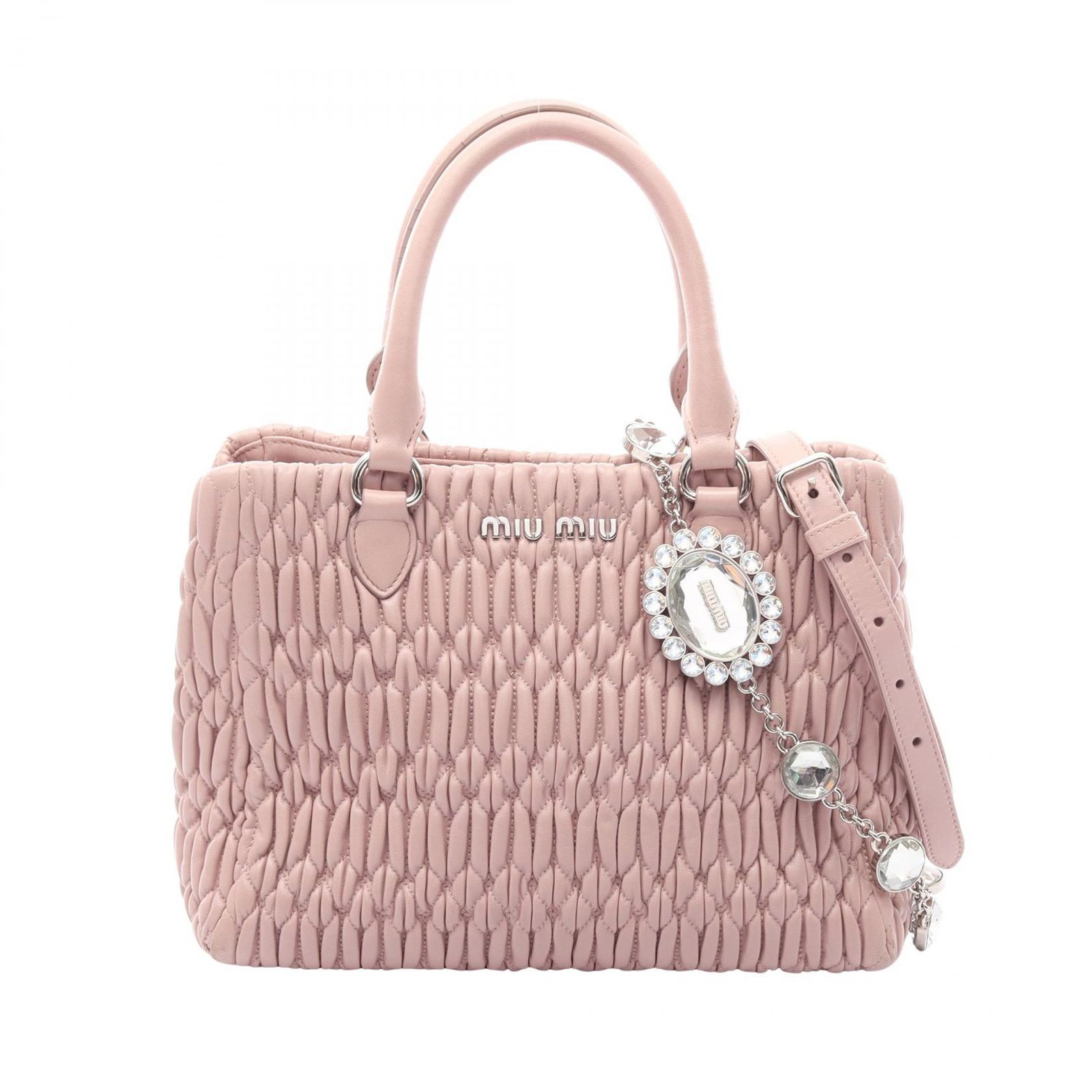 ミュウ ミュウ Miu Miu ハンドバッグ マテラッセ クリスタル 3WAY 5BA067 ピンク レザー マテラッセ クリスタル 2wayショルダー レディース Used B