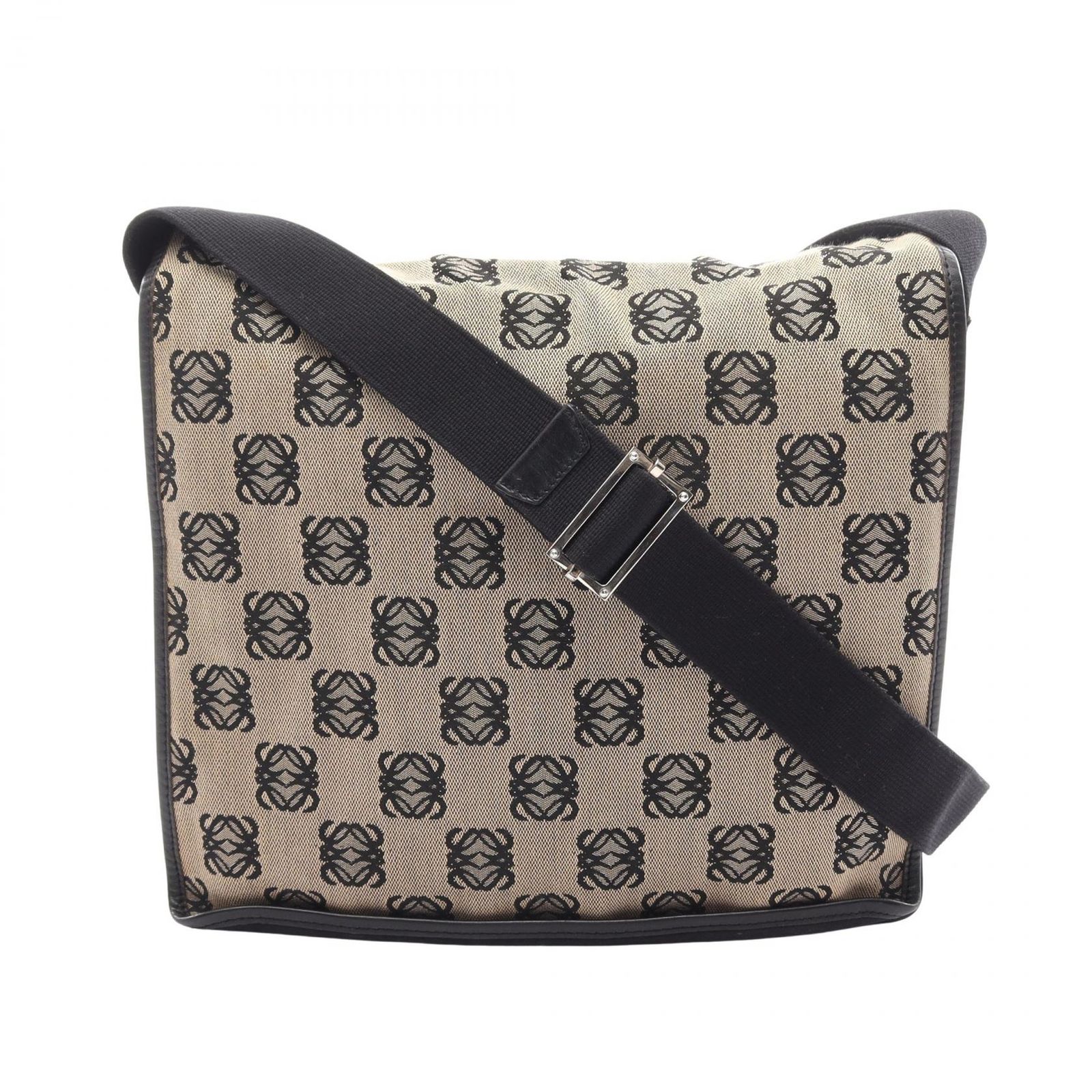 ロエベ LOEWE ショルダーバッグ アナグラム ベージュ/ブラック キャンバス アナグラム ショルダーバッグ レディース Used B