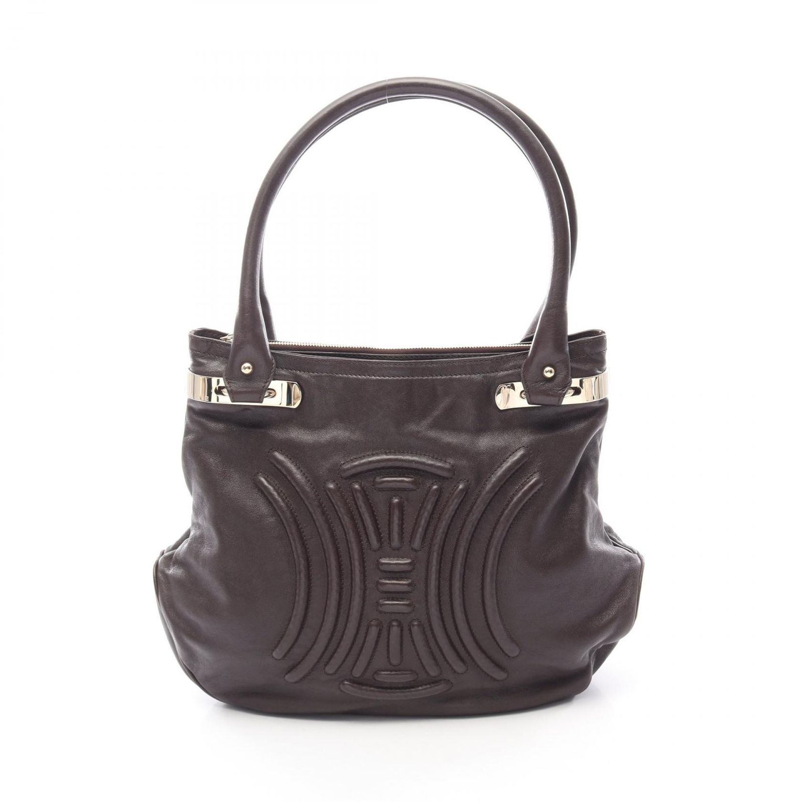 セリーヌ CELINE トートバッグ トリオンフ ダークブラウン レザー トリオンフ トートバッグ レディース Used B