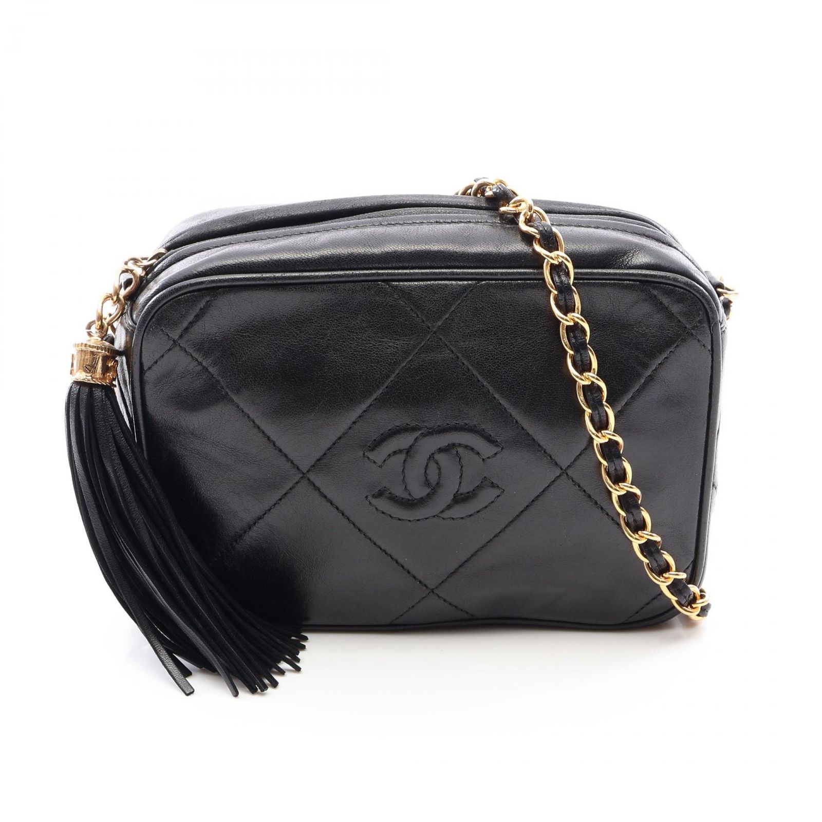 シャネル CHANEL ショルダーバッグ ココマーク ダイヤステッチ フリンジ ブラック ラムスキン（羊革） ダイヤステッチ ココマーク フリンジ ミニ チェーンショルダー