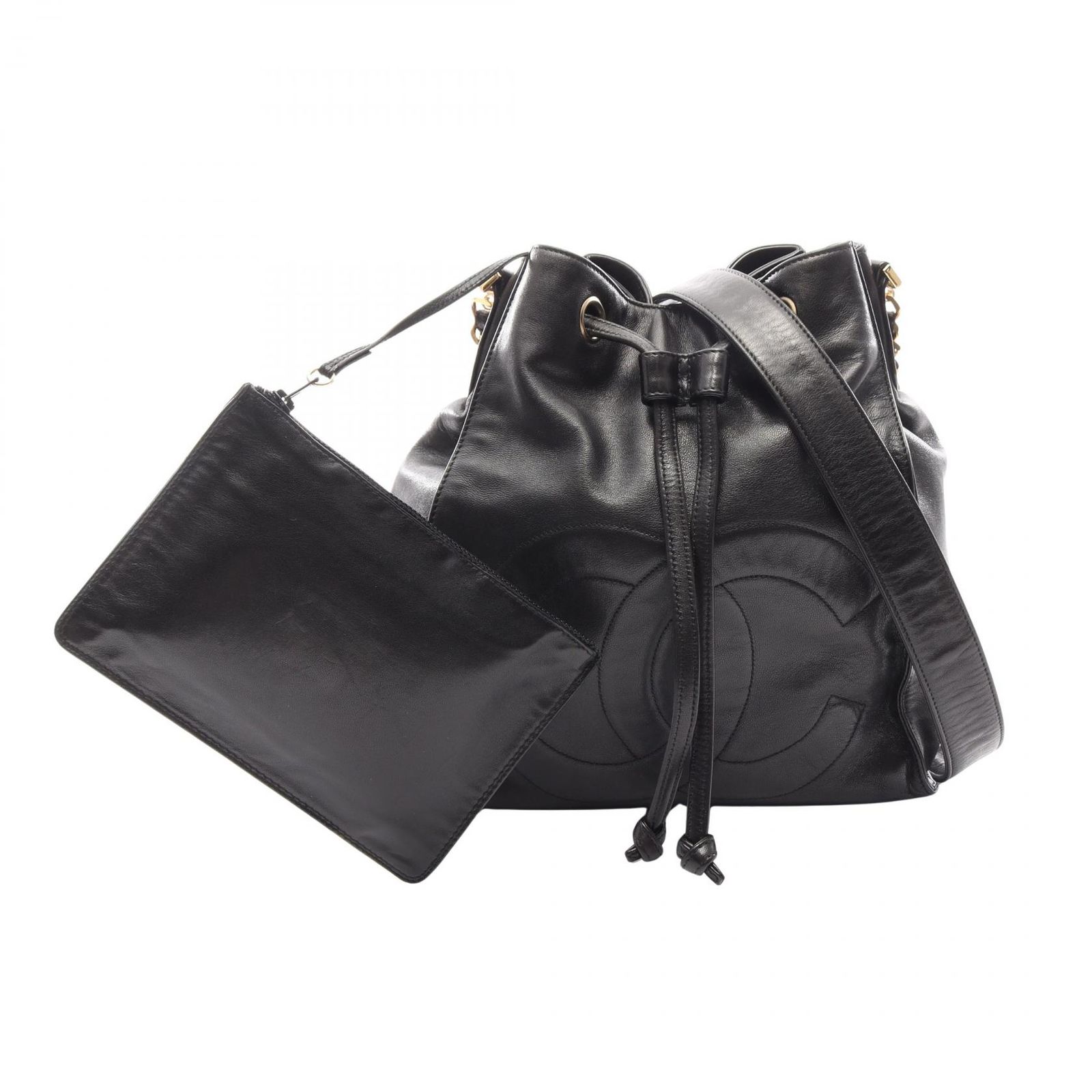 シャネル CHANEL ショルダーバッグ ココマーク 巾着 ブラック ラムスキン（羊革） ココマーク 巾着 チェーンショルダー レディース Used B
