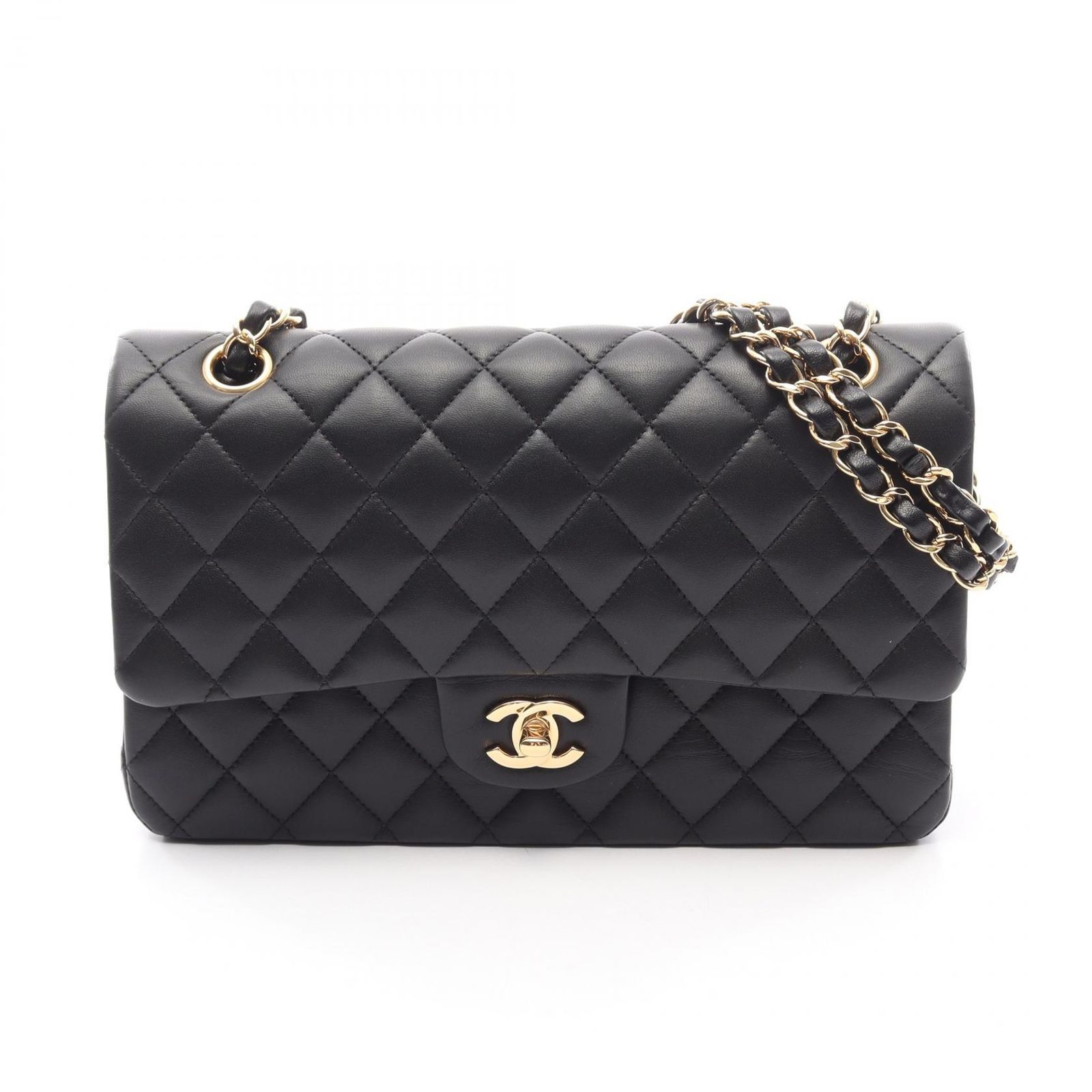シャネル CHANEL ショルダーバッグ マトラッセ Wフラップ A01112 ブラック ラムスキン（羊革） マトラッセ ダブルフラップ チェーンショルダー レディース Used A