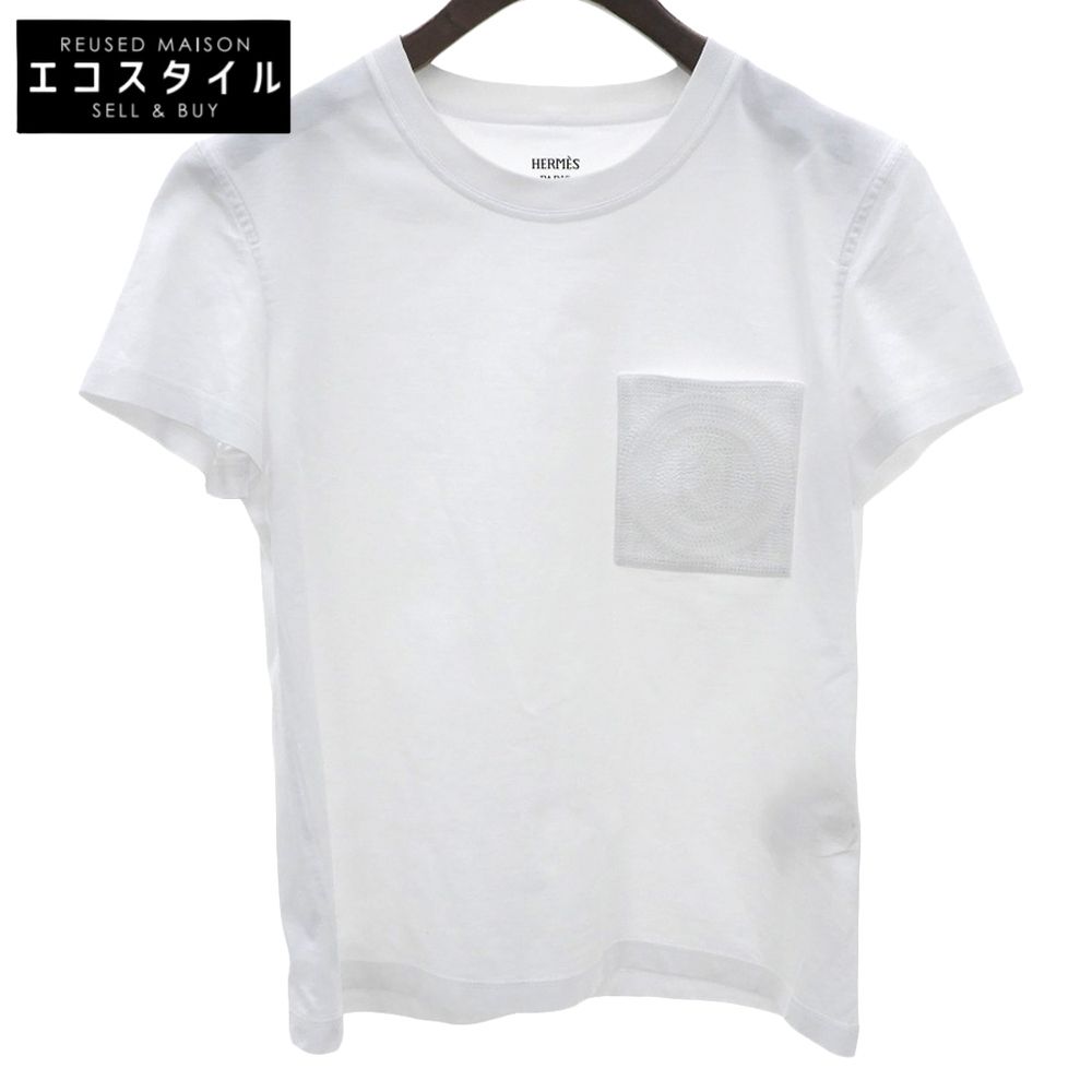 HERMES　エルメス　美品 ポケットデザイン Tシャツ トップス レディース ホワイト 36 47-7703　36