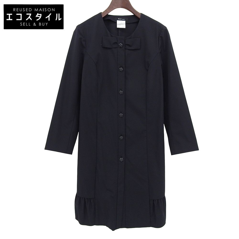 Rene　ルネ　美品 ポリエステル フラワーボタン リボンデザイン シャツワンピース レディース ネイビー 3 45728010　34