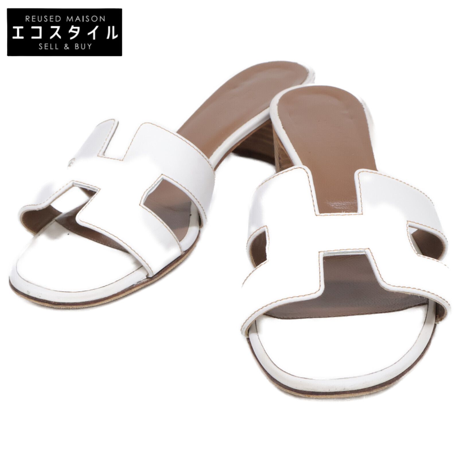 HERMES　エルメス　H071002Z OASIS オアジス カーフスキン Hモチーフ ヒールサンダル/　37