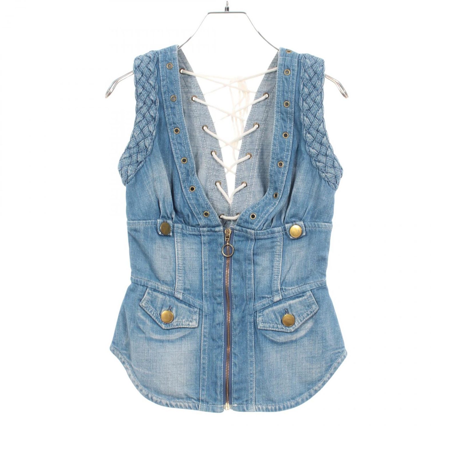 クロエ Chloe ベスト レースアップ デニム コットン ベスト レディース Used A