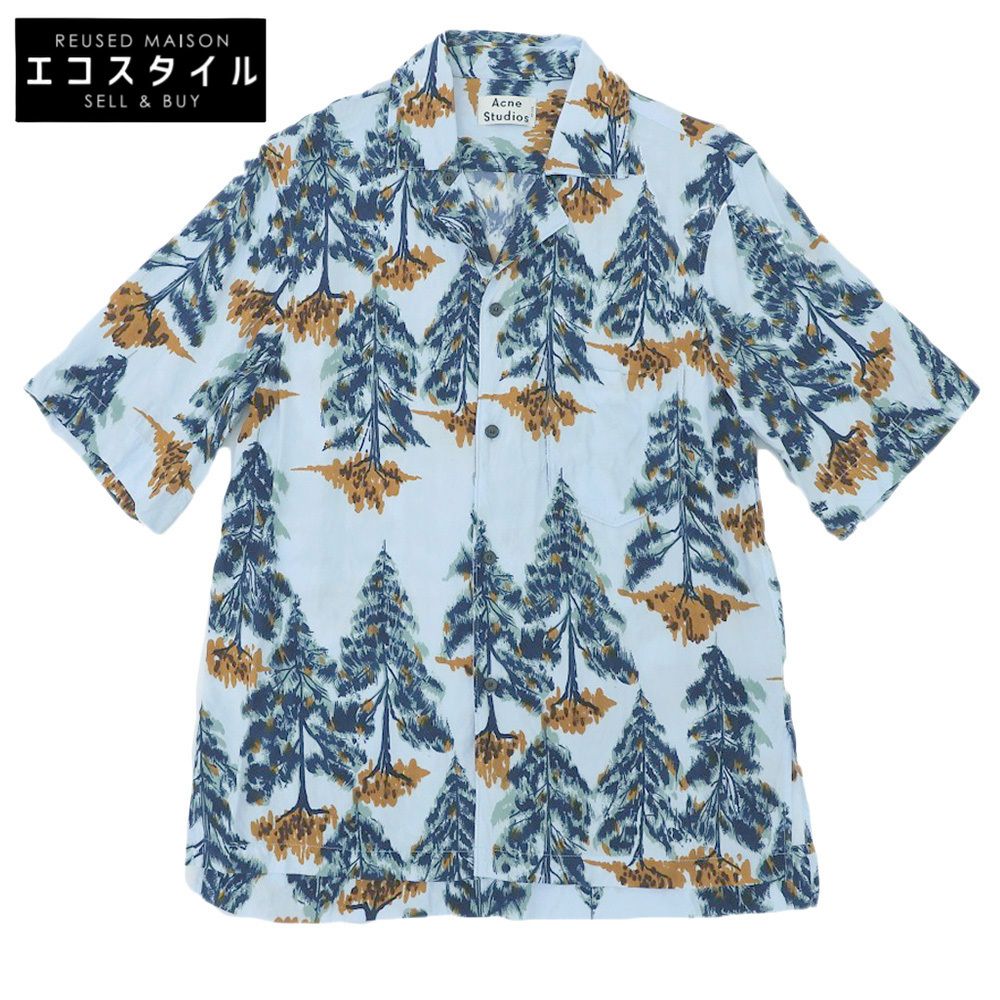 ACNE STUDIOS　アクネ ストゥディオズ　19SS 美品 ツリー柄 オープンカラー 半袖シャツ トップス メンズ ライトブルー 44　44