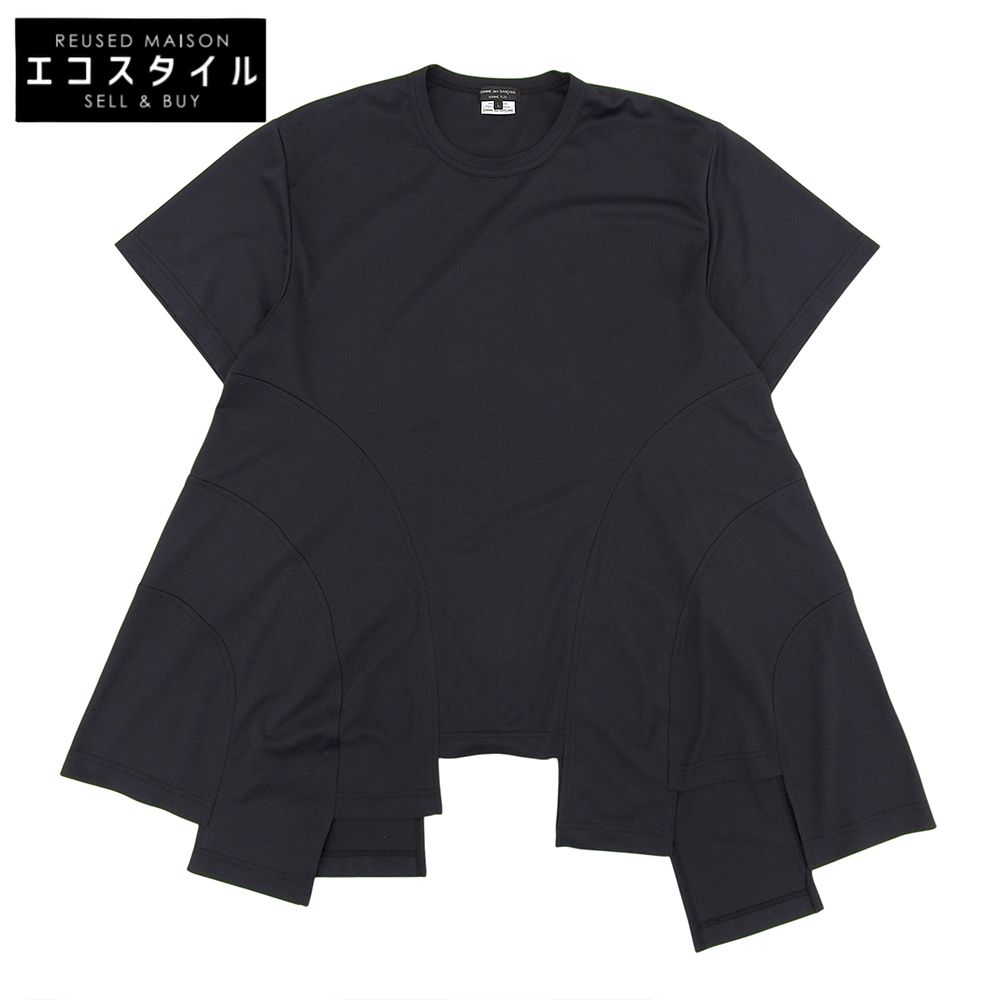 COMMEdesGARCONS HOMME PLUS　コムデギャルソンオムプリュス　美品 ポリエステル アシメデザイン Tシャツ トップス メンズ 黒 ブラック L PO-T025 25SS　L