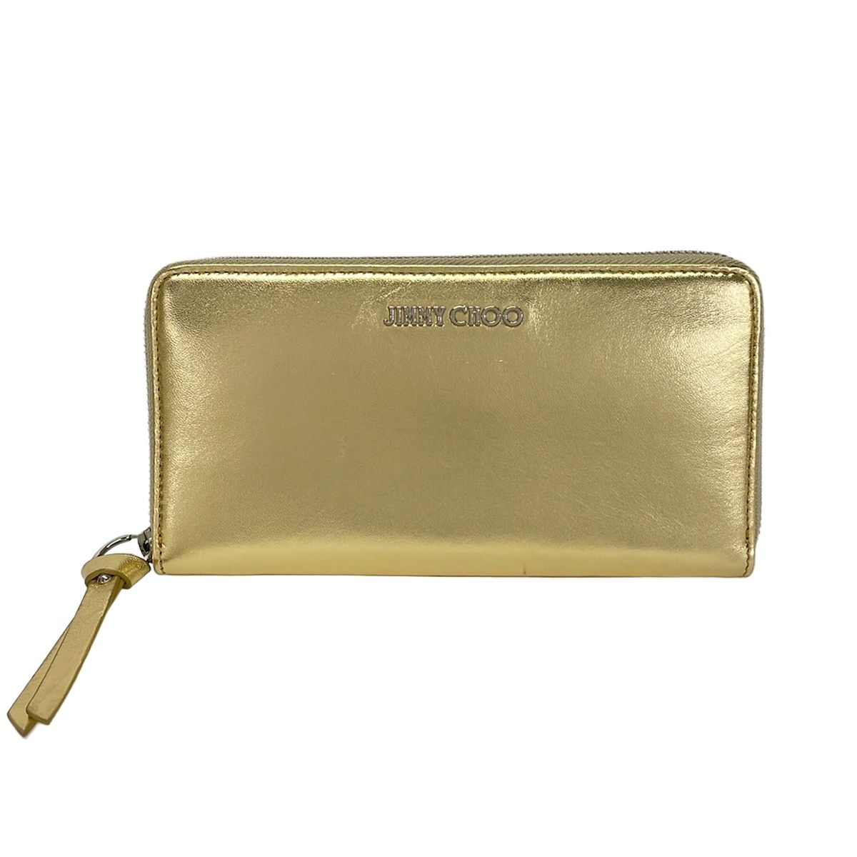 JIMMY CHOO(ジミーチュウ) 長財布美品 ピッパ ゴールド ラウンドファスナー/ホログラムシールあり レザー
