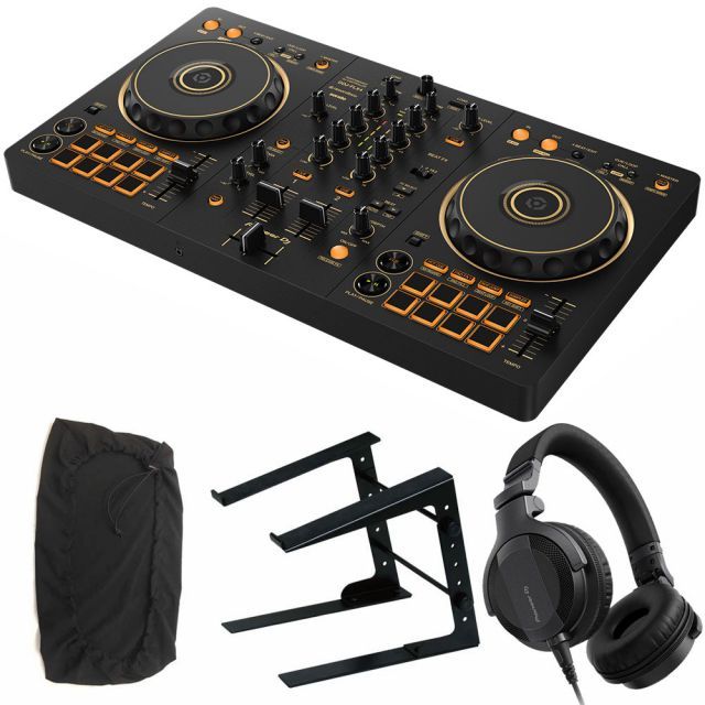 PIONEER DJコントローラー DDJ-FLX4-N (ゴールド) + ヘッドホン HDJ-CUE1 + PCスタンド + ダストカバー セット 【DDJ-400 後続機種】