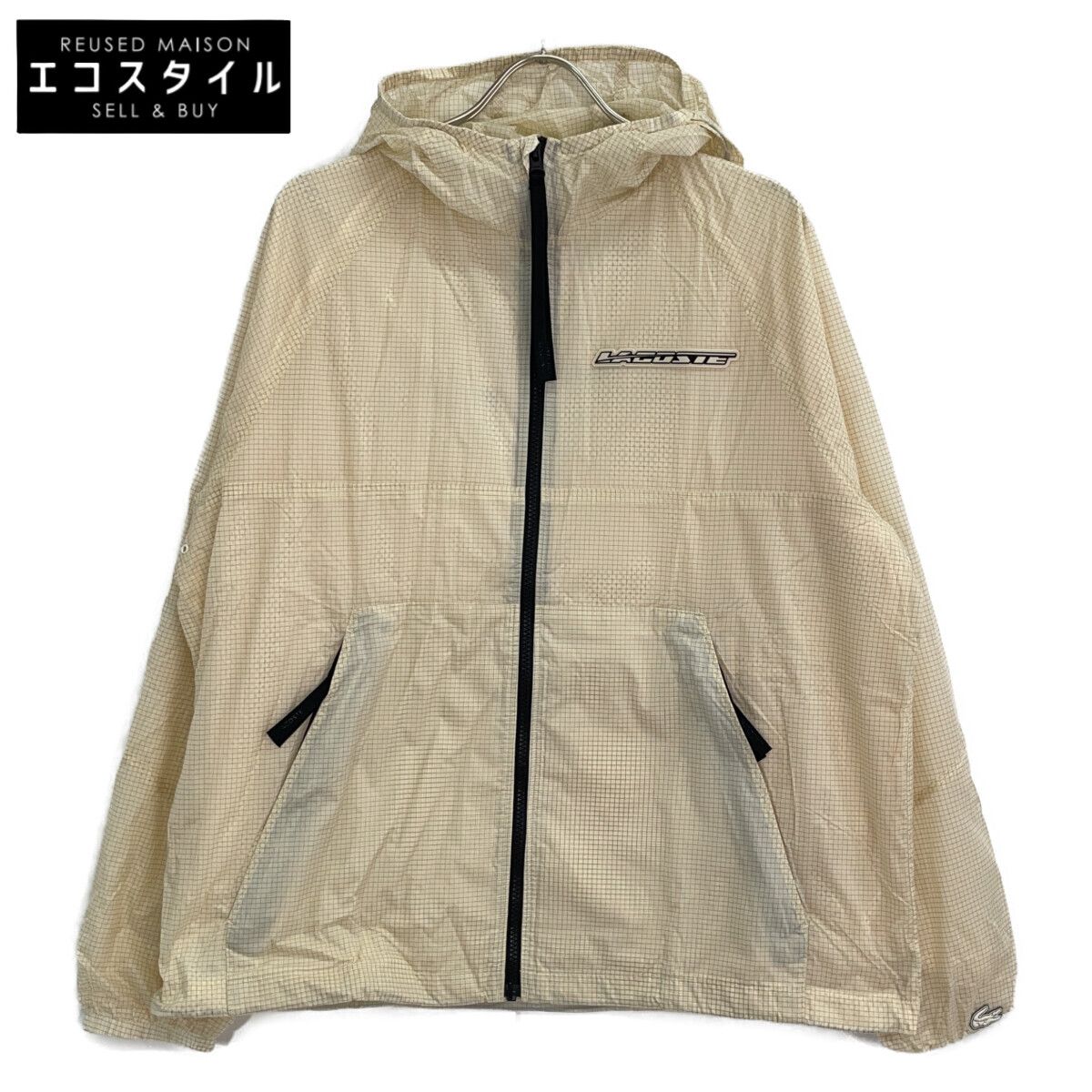 Lacoste　ラコステ　BH0122-99 ベージュ グリッドナイロンジップアップジャケット　52