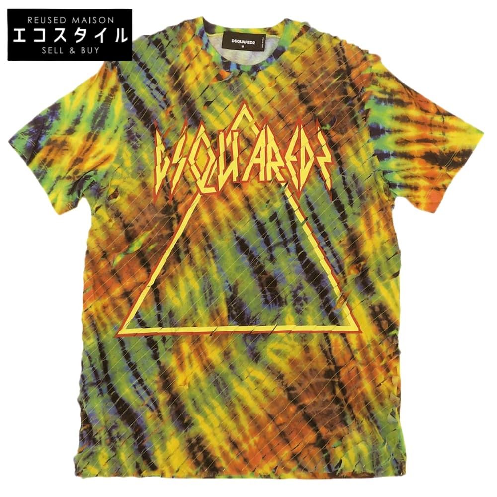 DSQUARED2　ディースクエアード　美品 タイダイ柄 ロゴ プリント Tシャツ トップス メンズ レインボー マルチカラー 19年 S71GD0833　M