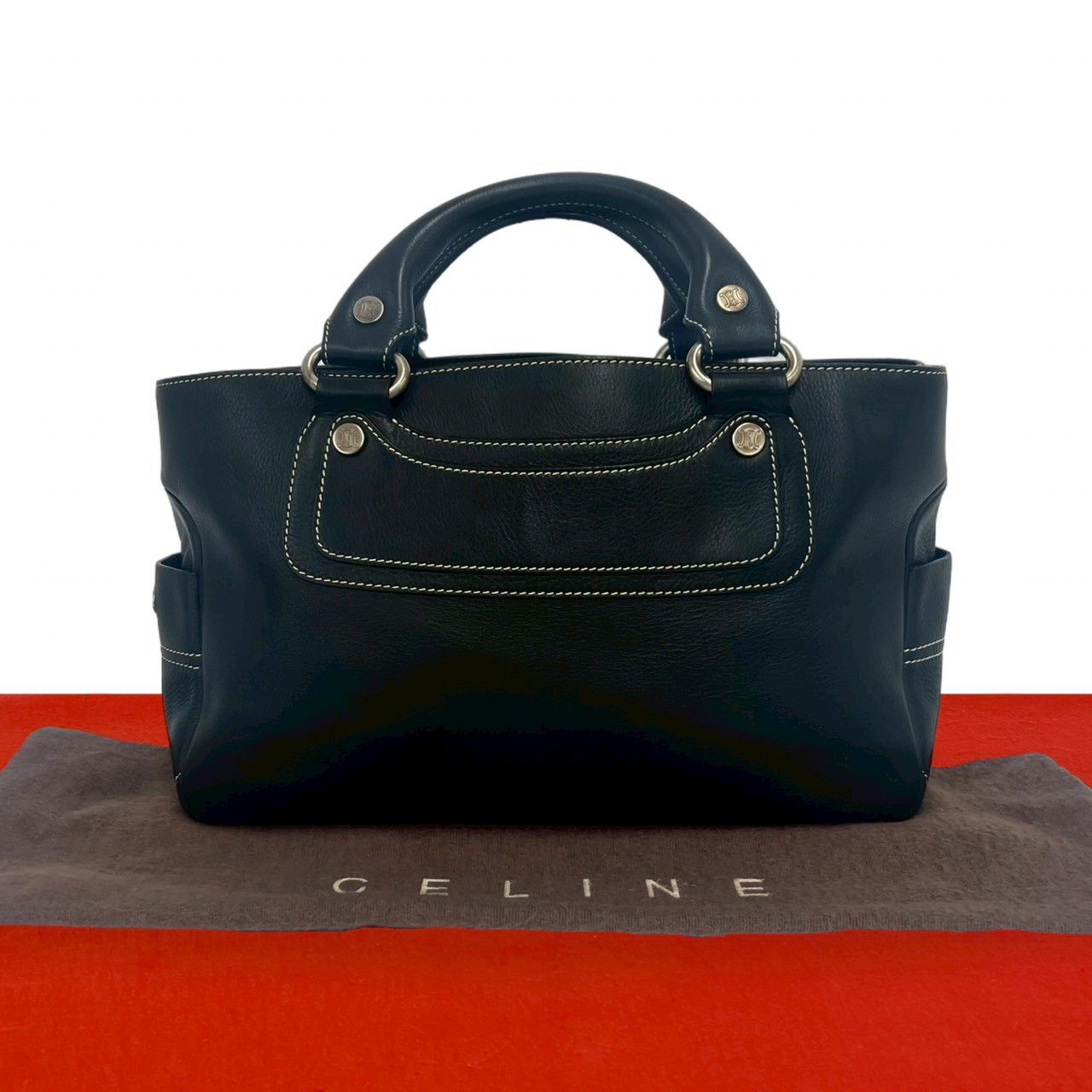 CELINE ブギーバッグ 黒レザー ハンドバッグ 極 美品 袋付き CELINE セリーヌ ブギーバッグ レザー 本革