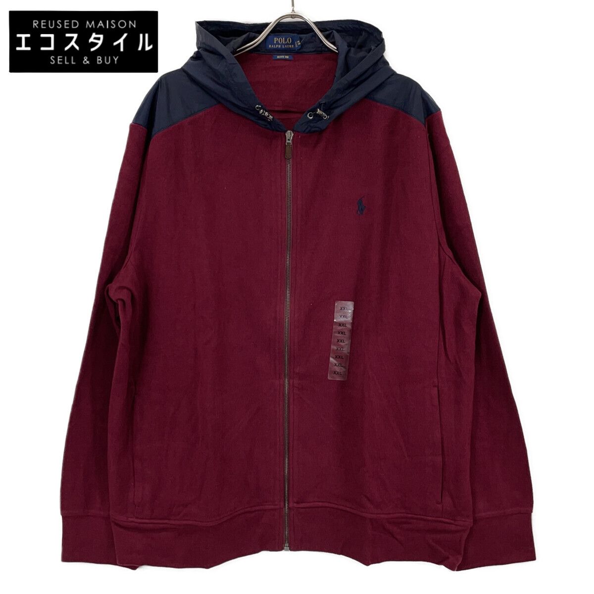 POLO RALPH LAUREN　ポロ ラルフローレン　ボルドー ナイロン切替 ニットジップパーカー　XXL