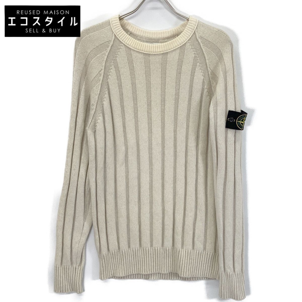 STONE ISLAND　ストーンアイランド　7115503A4 アイボリー ウール ロゴワッペン リブニット　M