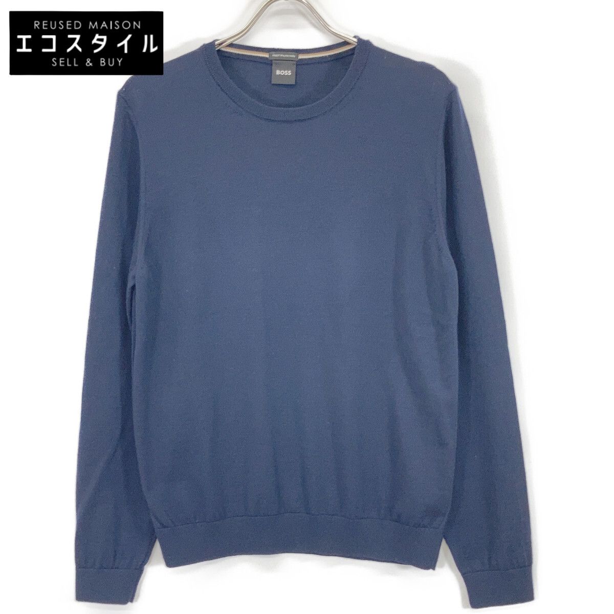BOSS　ボス　10241501 ネイビー クルーネック 長袖ニット　S
