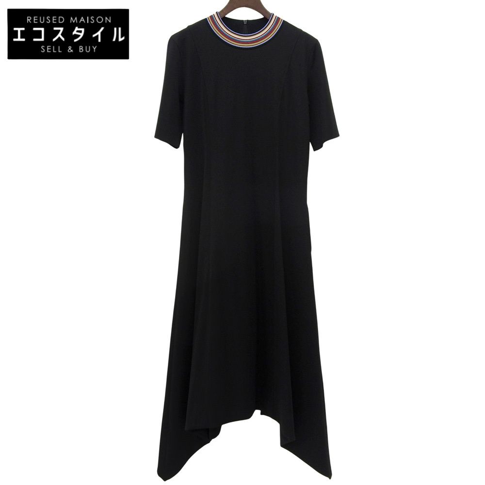 PaulSmith　ポールスミス　美品 リブカラー 半袖 フレアワンピース レディース ブラック M 245102 24AW　M