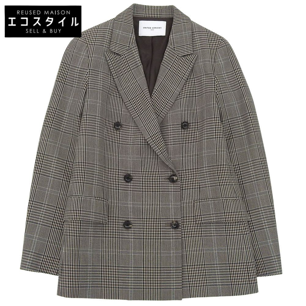 UNITED ARROWS　ユナイテッドアローズ　美品 ウール グレンチェック ダブルブレスト テーラードジャケット 黒×茶系 36 1522-144-2840　36