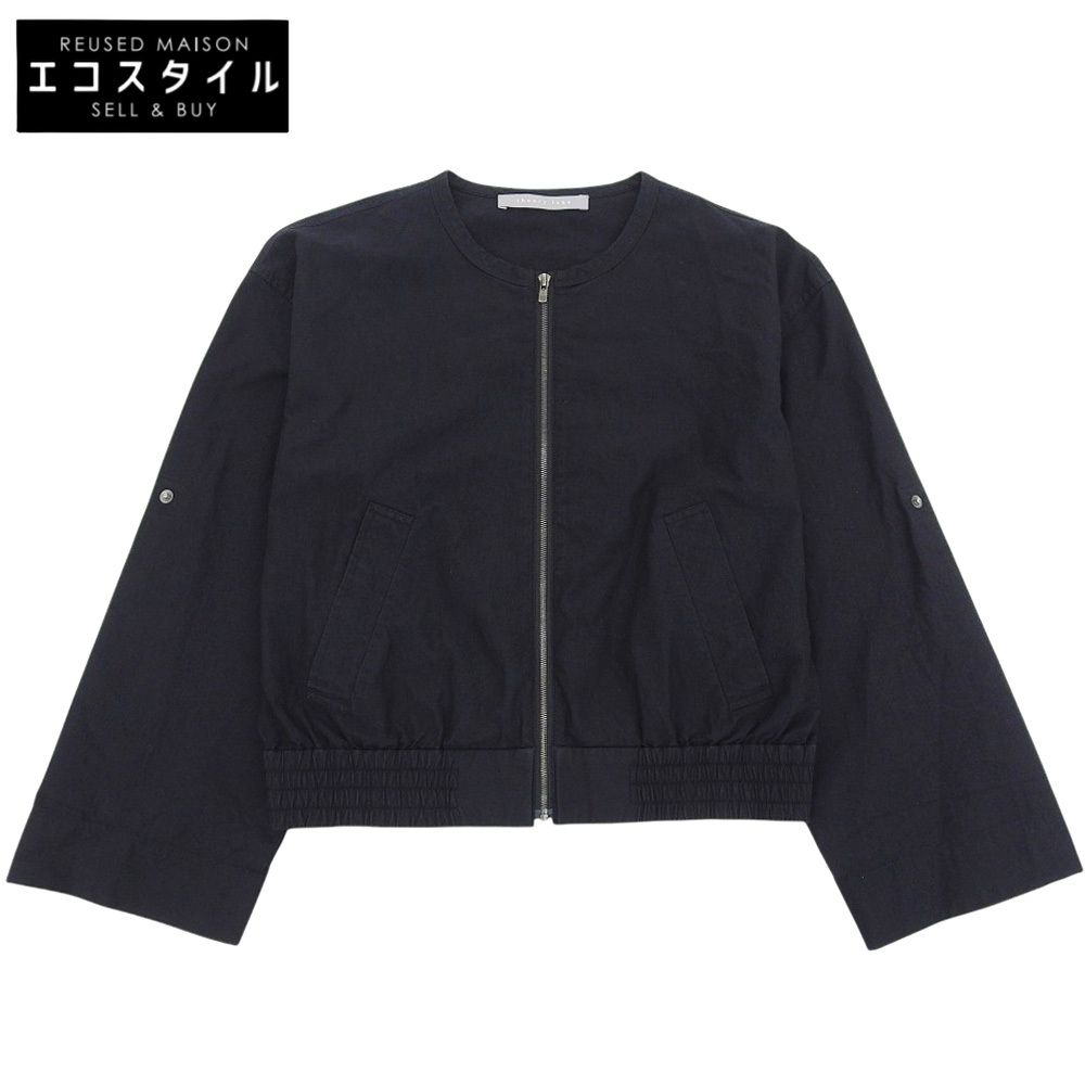 theory luxe　セオリーリュクス　美品 コットン×ナイロン ワイドスリーブ ノーカラー ウォッシャブルジップ ブルゾン 黒 03-4204110 24SS　S32