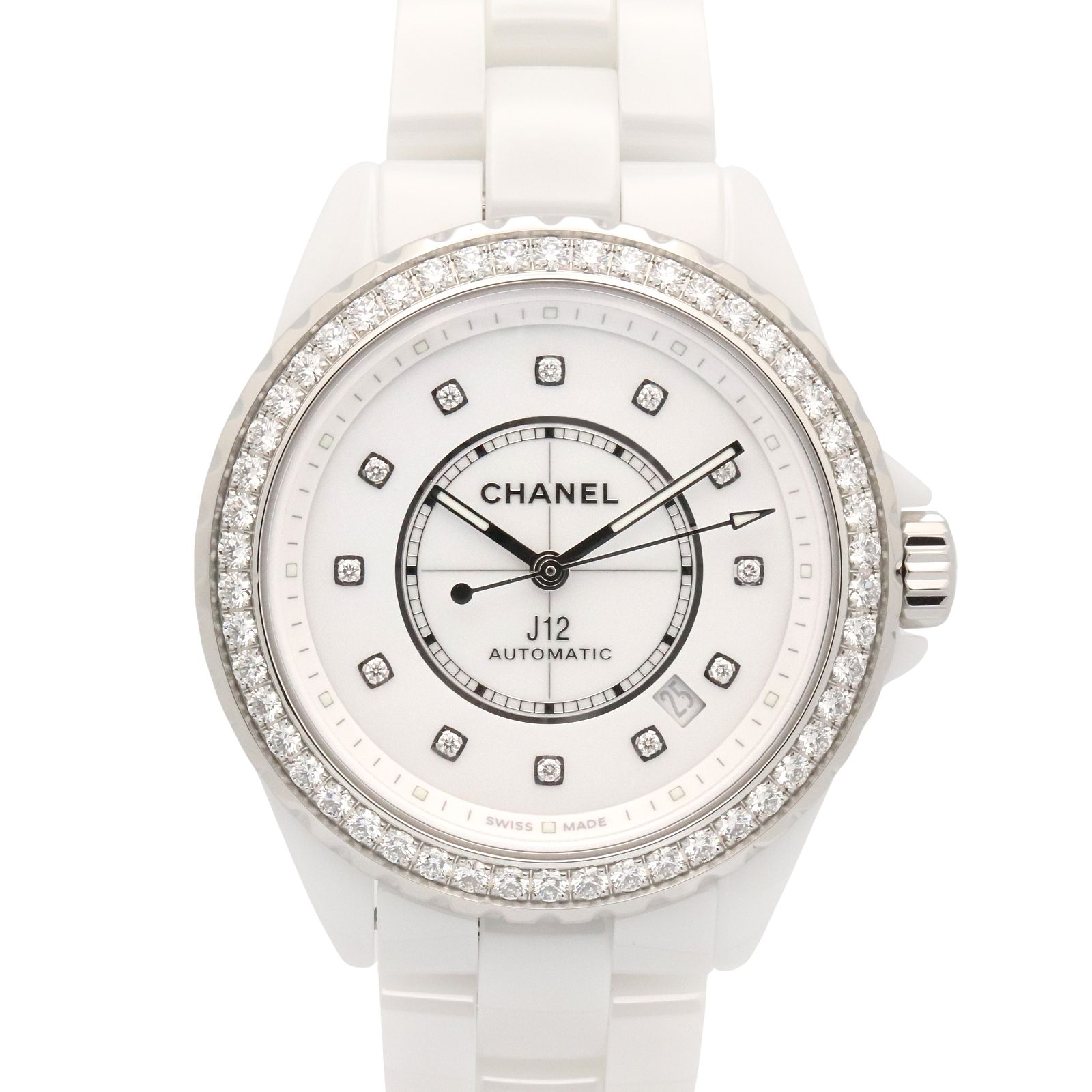 シャネル CHANEL 腕時計 J12 キャリバー12.1 12P/ベゼルダイヤ H7189 ホワイト セラミック ダイヤモンド J12 キャリバー12.1 12P/ベゼルダイヤ メンズ Used A