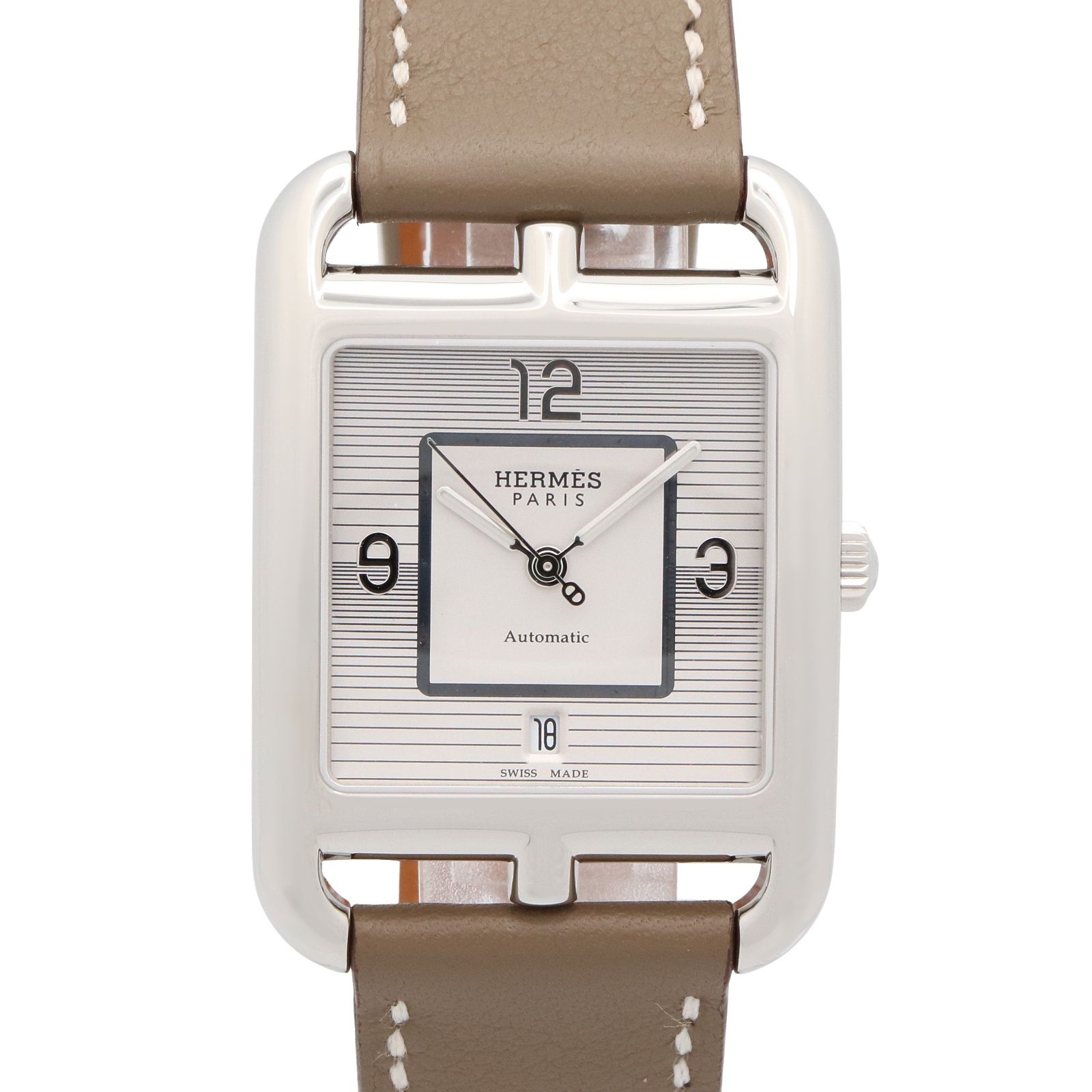 エルメス HERMES 腕時計 ケープコッド デイト CC1.710a シルバー ステンレススチール レザーベルト ケープコッド デイト メンズ Used A