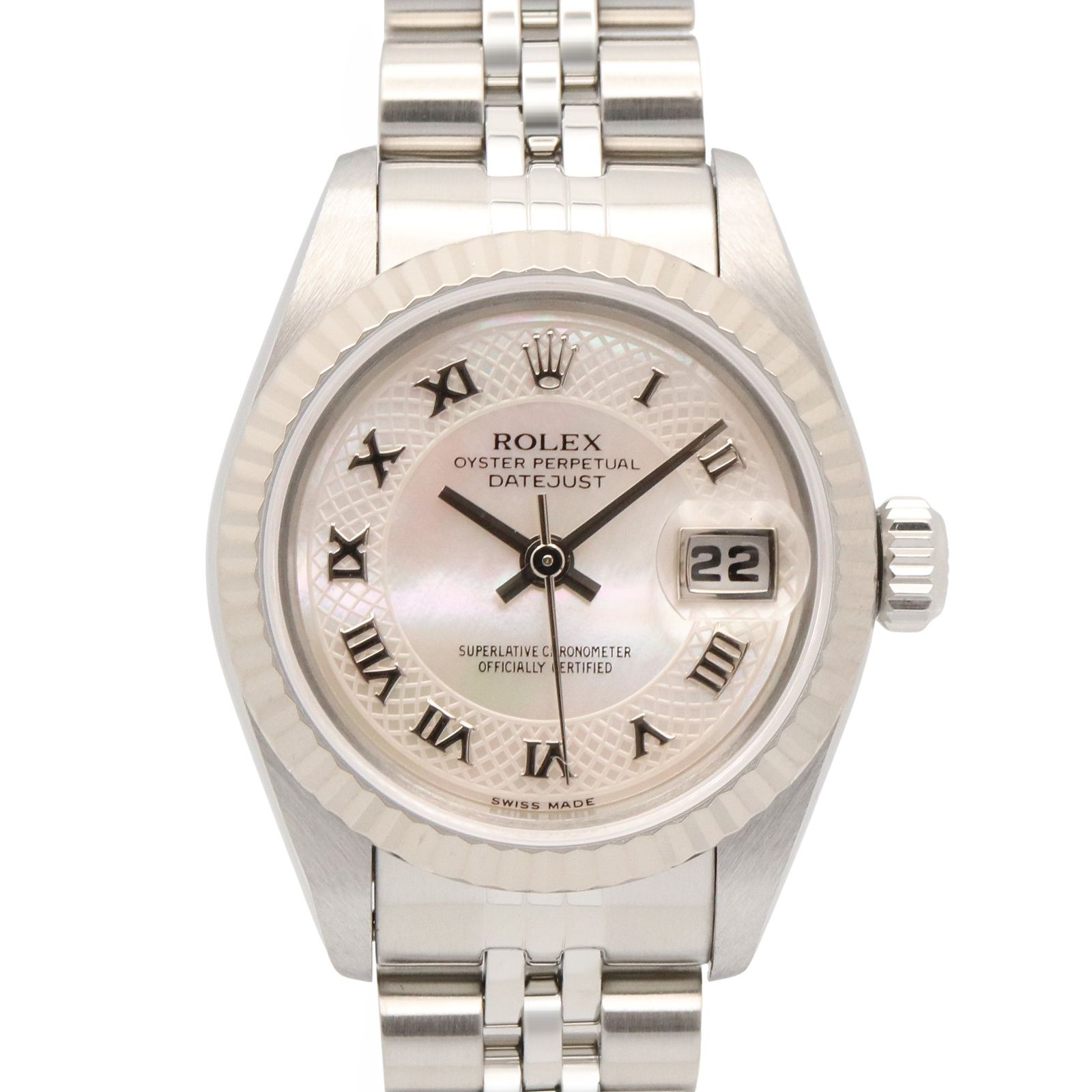 ロレックス ROLEX 腕時計 デイトジャスト U番 69174NR PKシェル/RO K18WG（ホワイトゴールド） ステンレススチール デイトジャスト U番 レディース Used A
