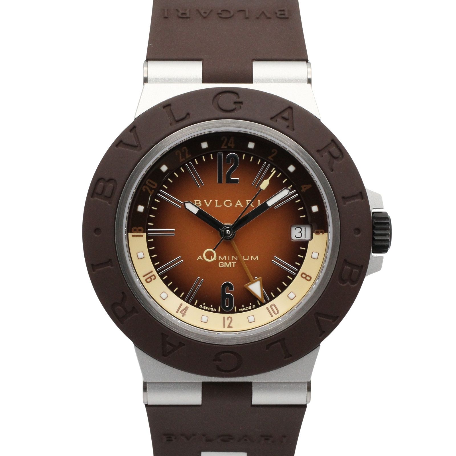 ブルガリ BVLGARI 腕時計 アルミニウム GMT BB40ATGMT ブラウン ラバーベルト アルミニウム GMT メンズ Used A