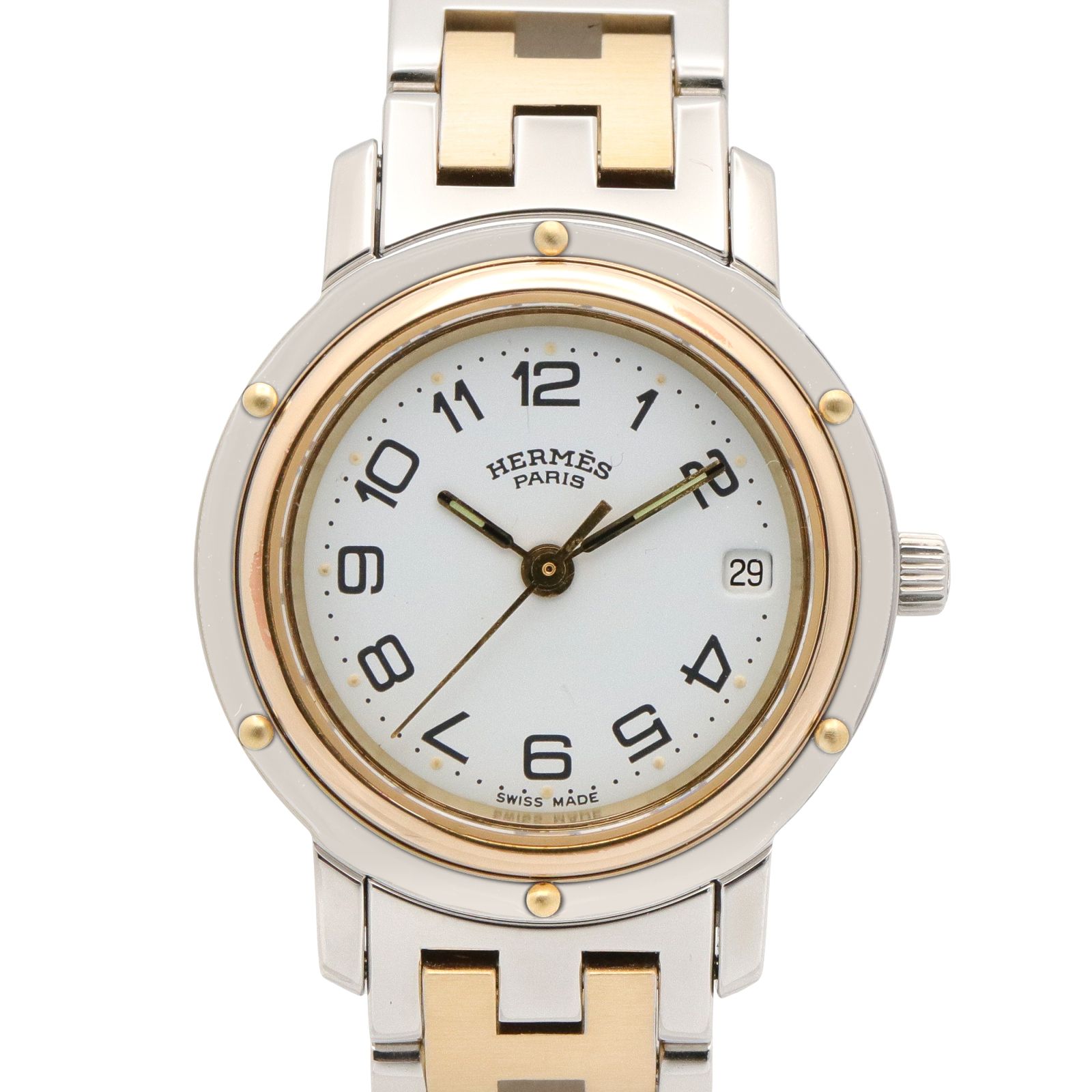 エルメス HERMES 腕時計 クリッパー CL3.240 ホワイト GP(ゴールドメッキ) ステンレススチール クリッパー レディース Used A