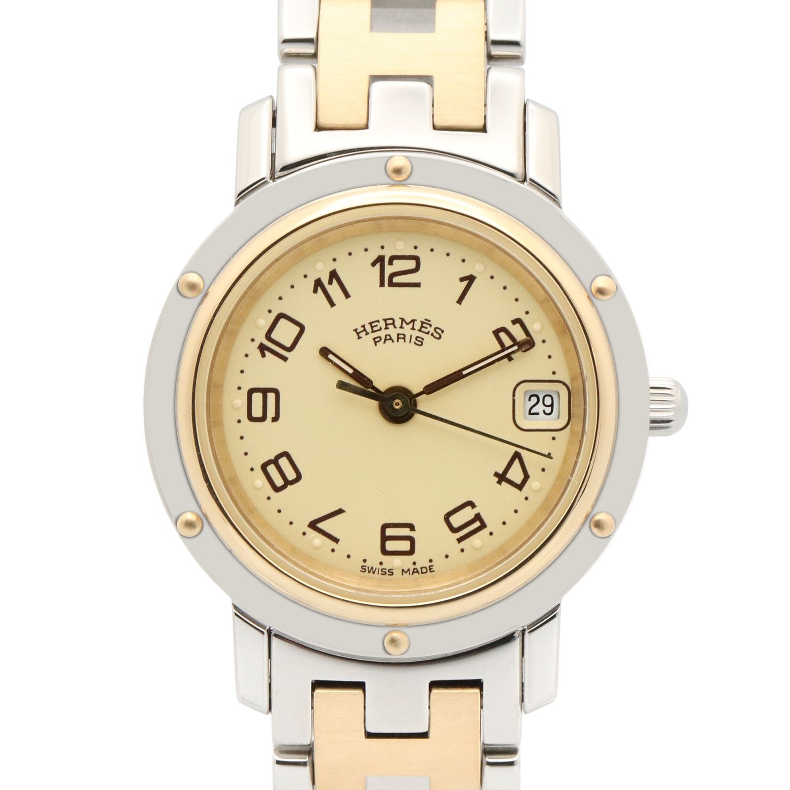 エルメス HERMES 腕時計 クリッパー CL4.220 アイボリー GP（ゴールドメッキ） ステンレススチール クリッパー レディース Used A