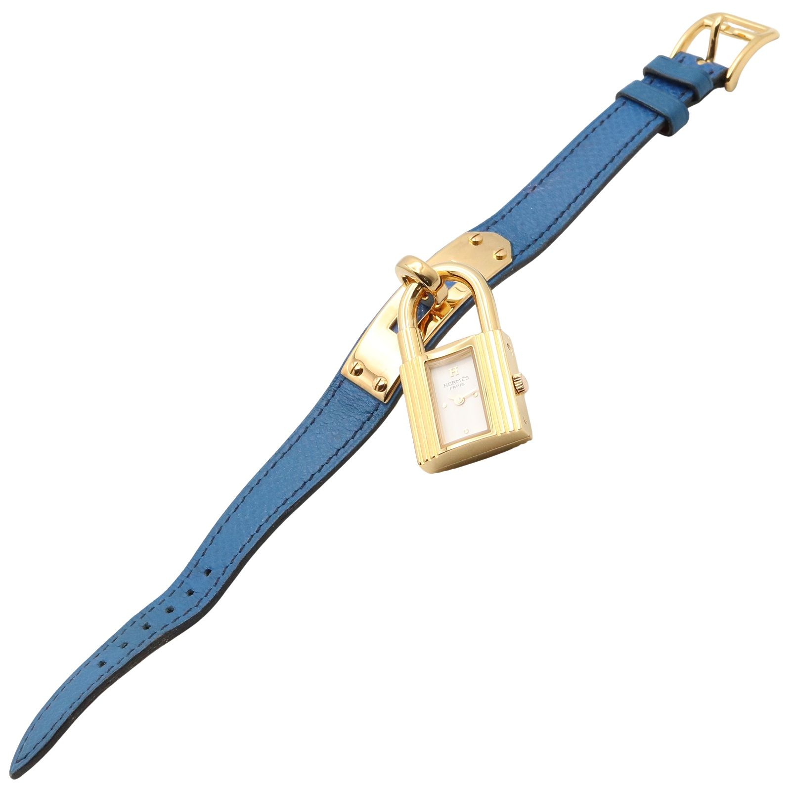 ♛ エルメス HERMÈS ケリーウォッチ 青・ ゴールド ♛ エルメス HERMES 腕時計 ケリーウォッチ KE1.201 ホワイト GP