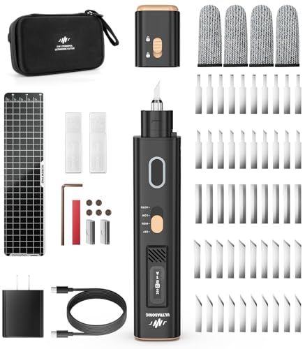 ☆新品☆超音波カッター、40kHzハンドヘルド超音波カッティングナイフツール、50枚のブレードとLEDライト付き、3Dプリントプラスチック木材用 863e9d6c