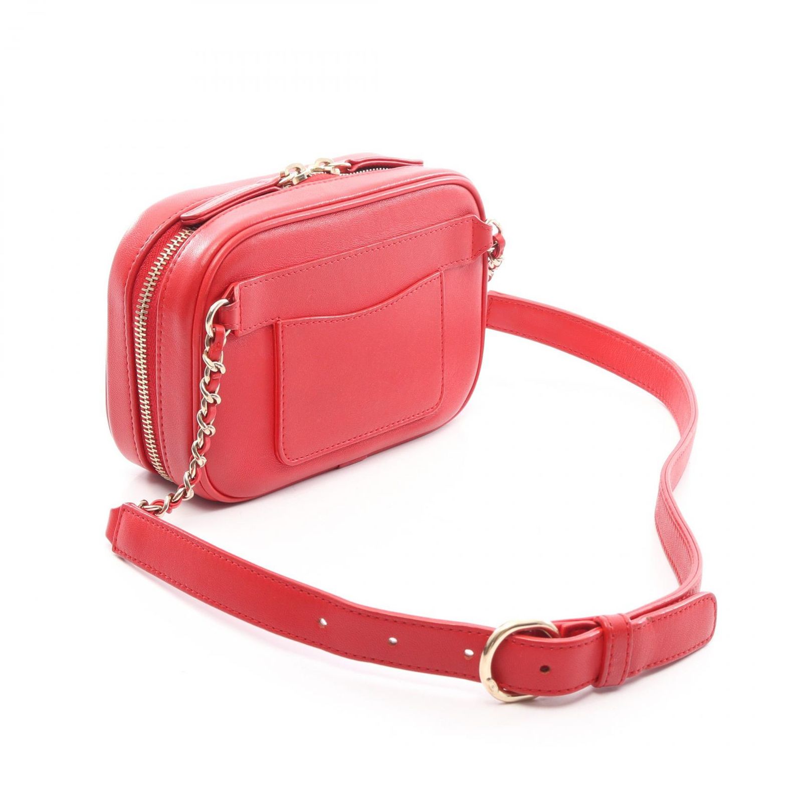 シャネル CHANEL ウエストバッグ ココマーク チェーン レッド レザー