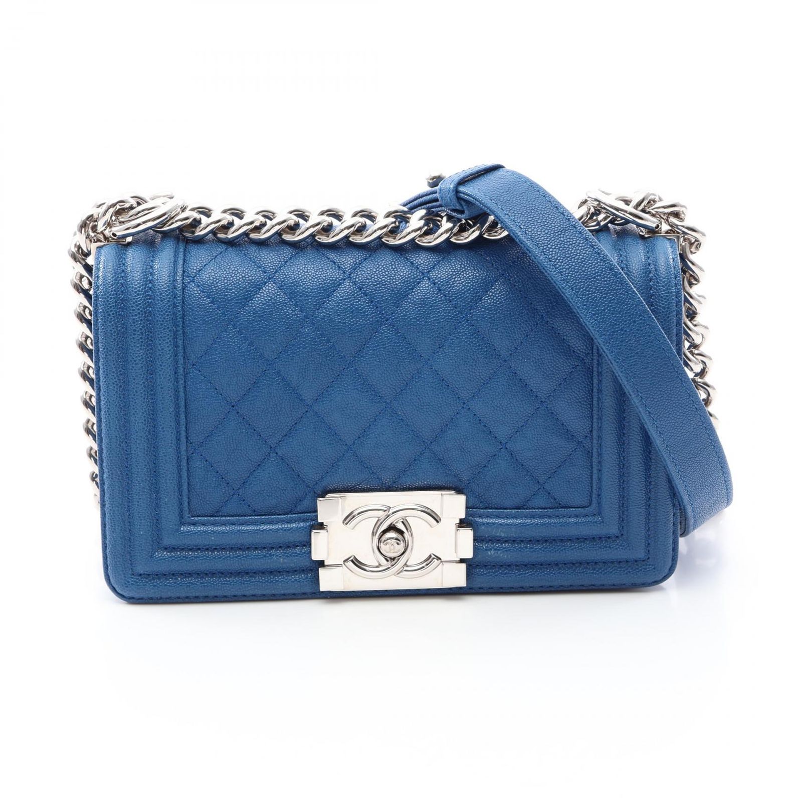 シャネル CHANEL ショルダーバッグ ボーイシャネル スモール A67085 ブルー キャビアスキン(グレインドカーフ) ボーイシャネル スモール チェーンショルダー レディース