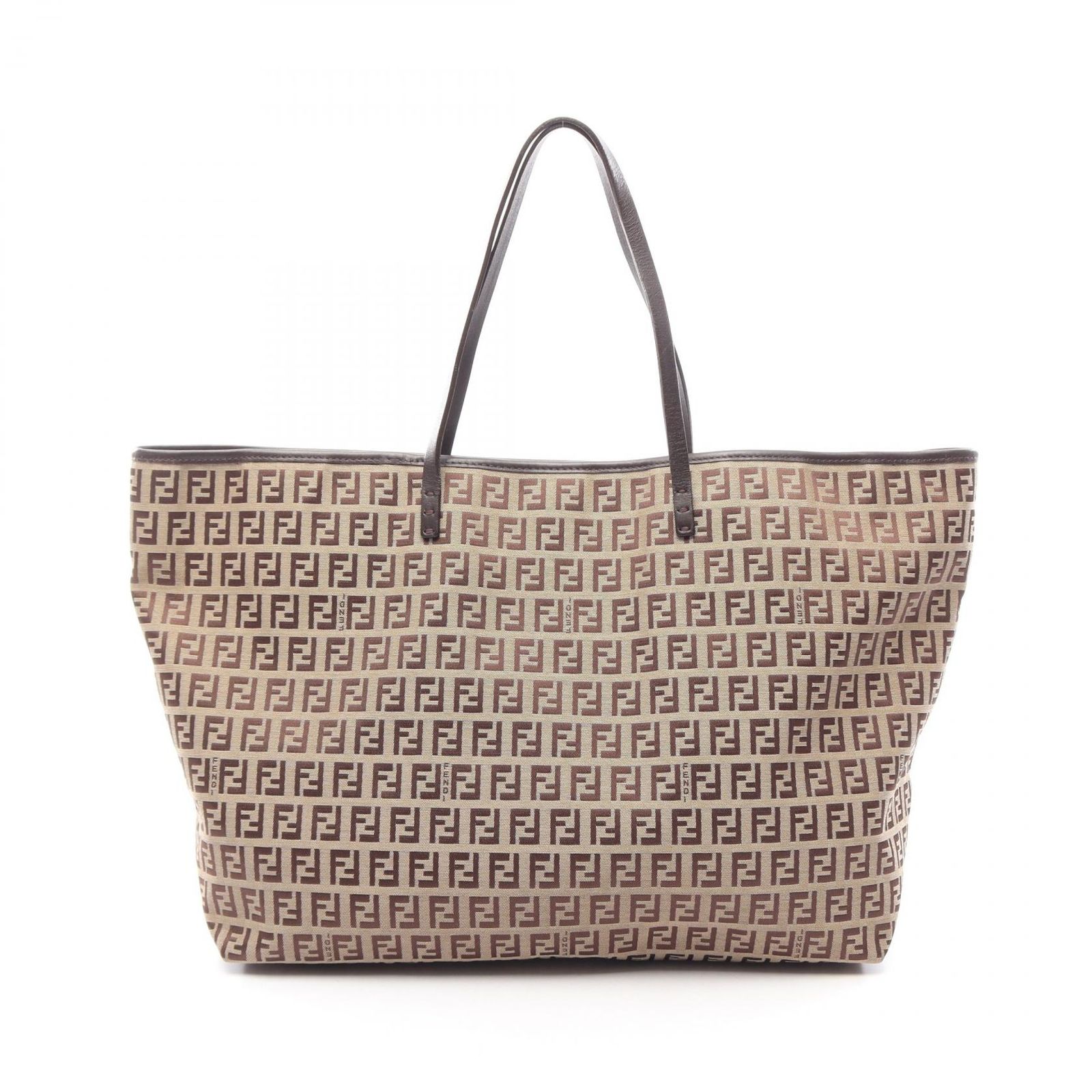 フェンディ FENDI トートバッグ ズッキーノ ベージュ キャンバス レザー ズッキーノ トートバッグ レディース Used A